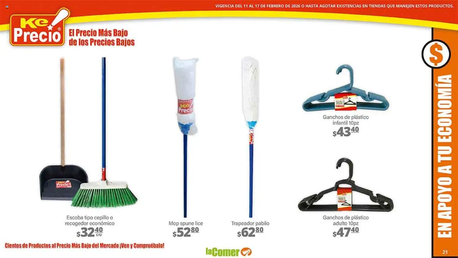 Nuevas ofertas de La Comer válidas en toda la República Mexicana desde el 11.02.2026. ¡Encuentra las mejores ofertas en La Comer folleto! | Página: 21 | Productos: Cepillo, Escoba, Trapeador