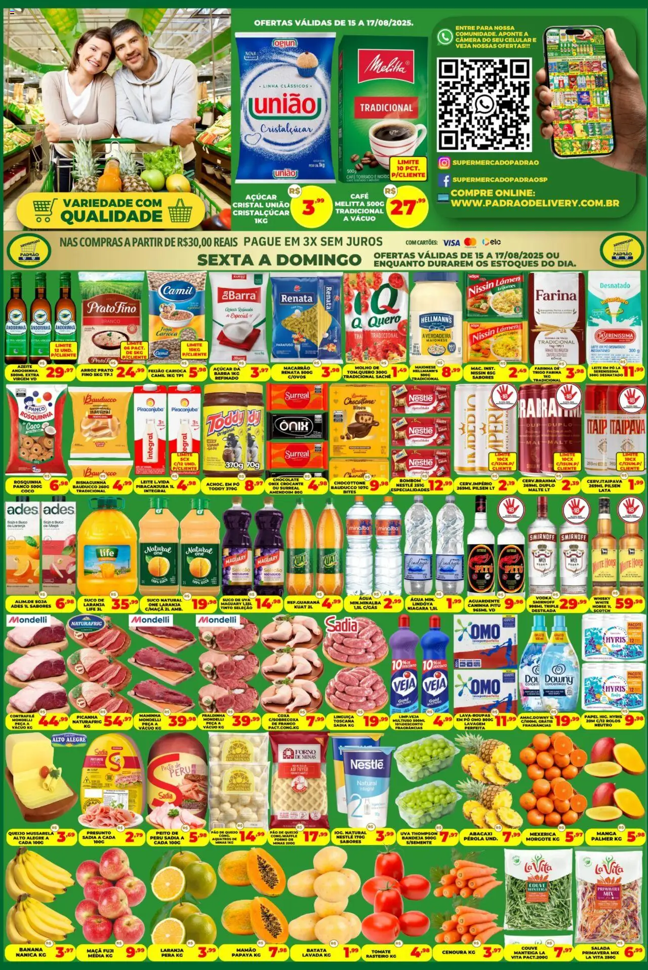 Supermercado Padrão Folheto - válido de 15.08.2025 | Página: 1 | Produtos: Celular, Linguiça, Suco, Abacaxi