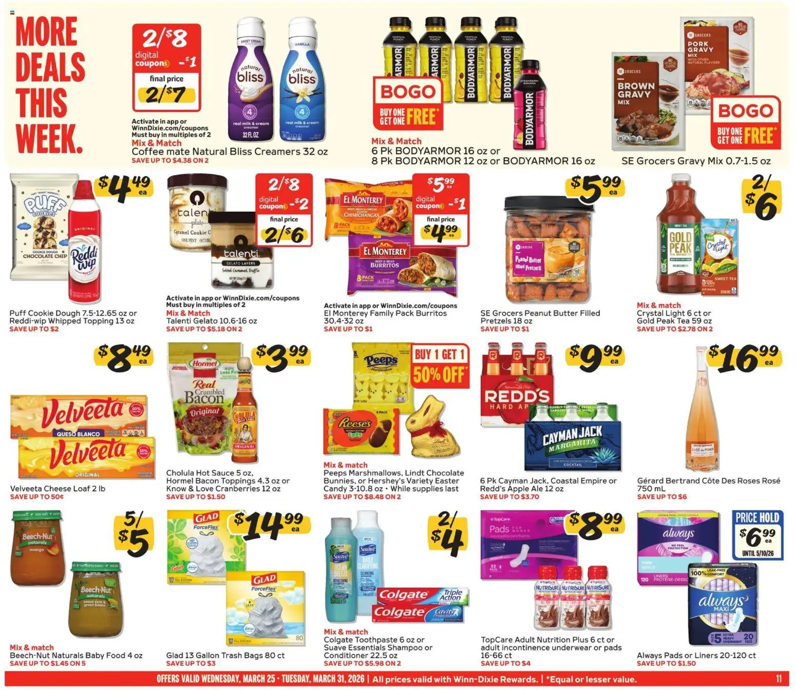 Winn Dixie Weekly Ad - valid from 25.03.2026 | Page: 11 | Products: Butter, Coffee, Pads, Cream