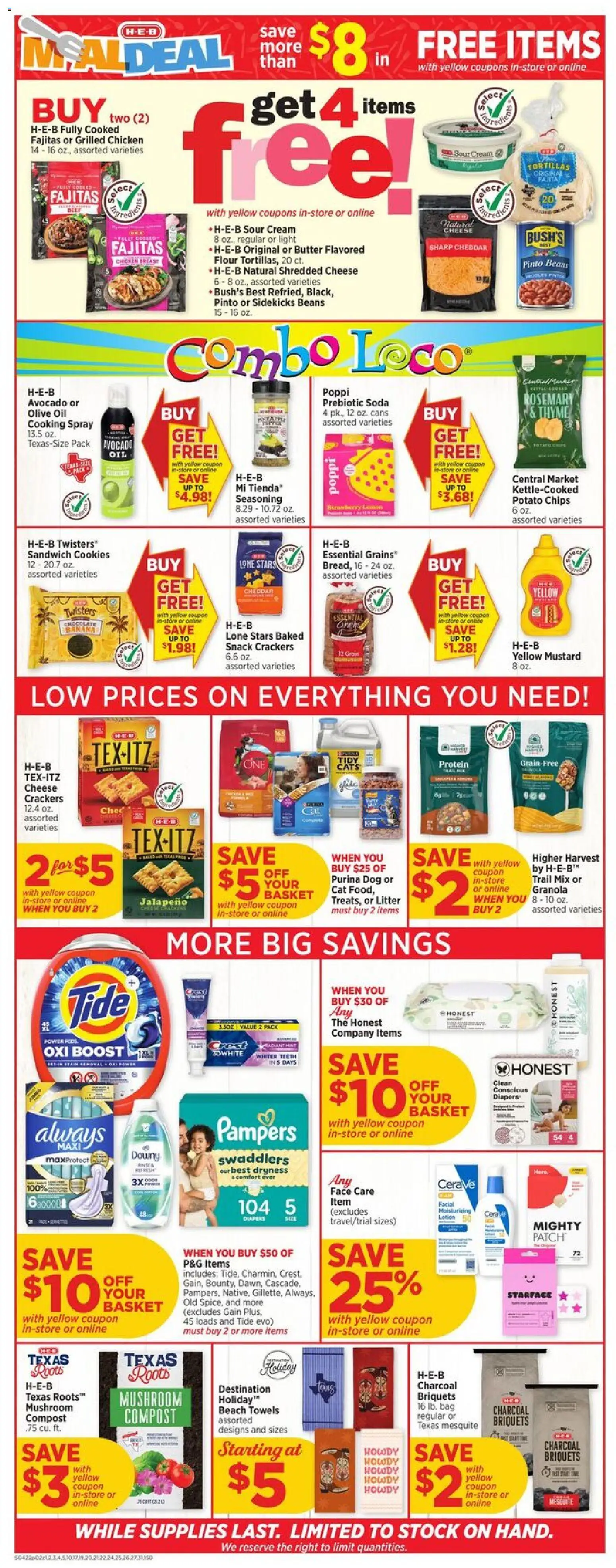 H-E-B Weekly Ad - valid from 22.04.2026 | Page: 2 | Products: Basket, Butter, Cheese, Chips
