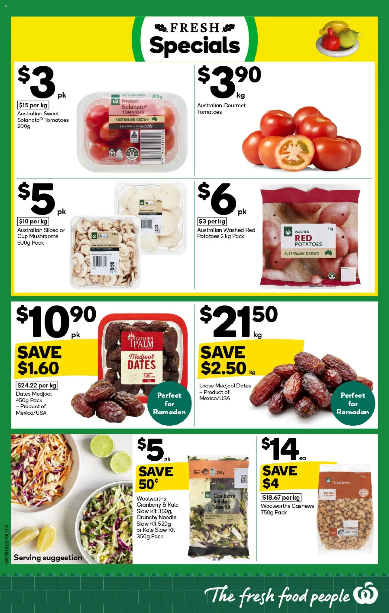 Woolworths catalogue - valid from 18.02.2026 | Page: 10 | Products: Kale, Tomatoes, Mushrooms, Potatoes
