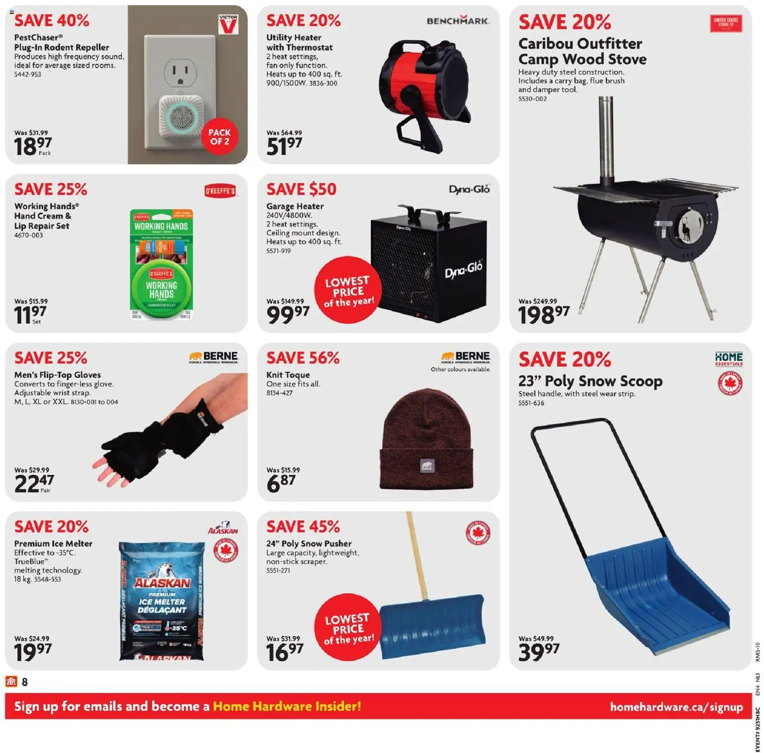 Home Hardware flyer valid from 18.12.2025 | Page: 9 | Products: Cream, Gloves, Stove, Fan