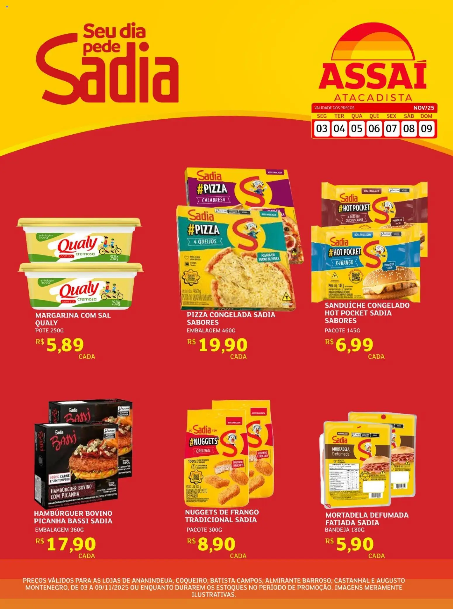 Assaí Atacadista Folheto - válido de 03.11.2025 | Página: 1 | Produtos: Mortadela, Sanduíche, Hambúrguer, Frango