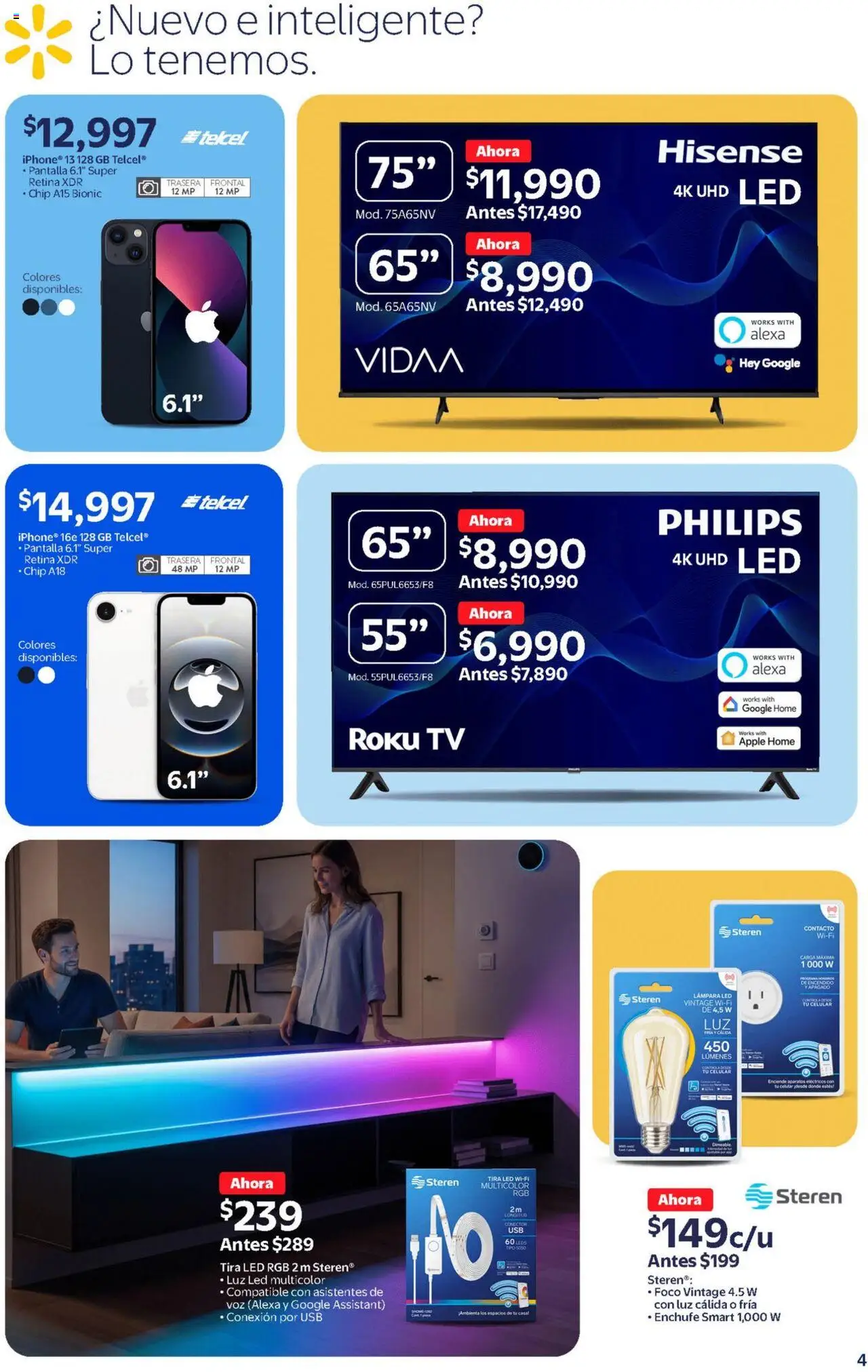 Nuevas ofertas de Walmart válidas en toda la República Mexicana desde el 17.09.2025. ¡Encuentra las mejores ofertas en Walmart - Folleto Hogar ! | Página: 4 | Productos: Conector, Enchufe, Lámpara, Foco