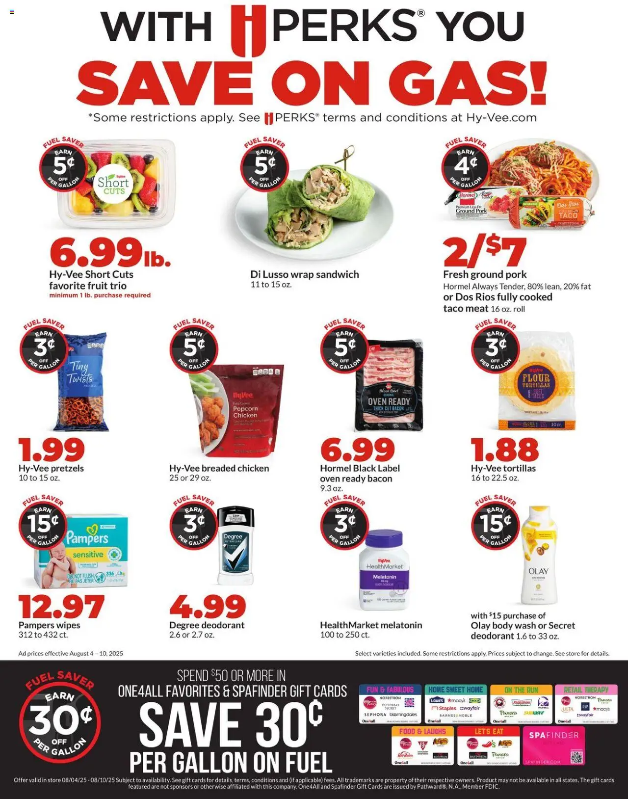 HyVee Weekly Ad - valid from 04.08.2025 | Page: 9 | Products: Pork, Deodorant, Body Wash, Oven