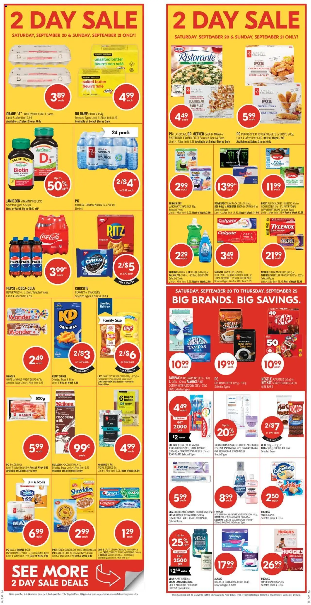 Shoppers flyer valid from 20.09.2025 | Page: 2 | Products: Chips, Milk, Bread, Coffee