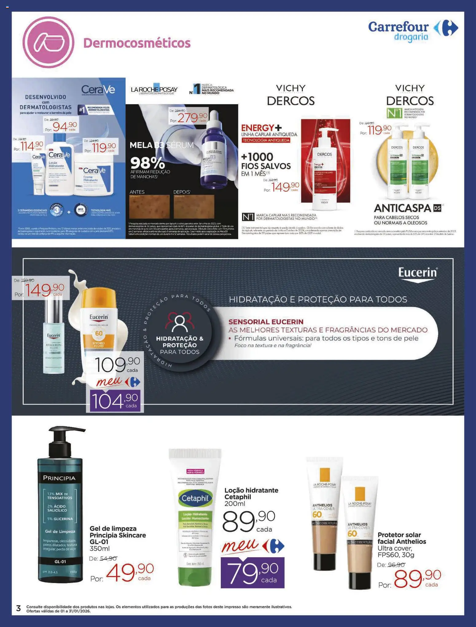 Carrefour Folheto - válido de 01.01.2026 | Página: 3 | Produtos: Fragrância, Protetor solar, Sérum, Gel de limpeza