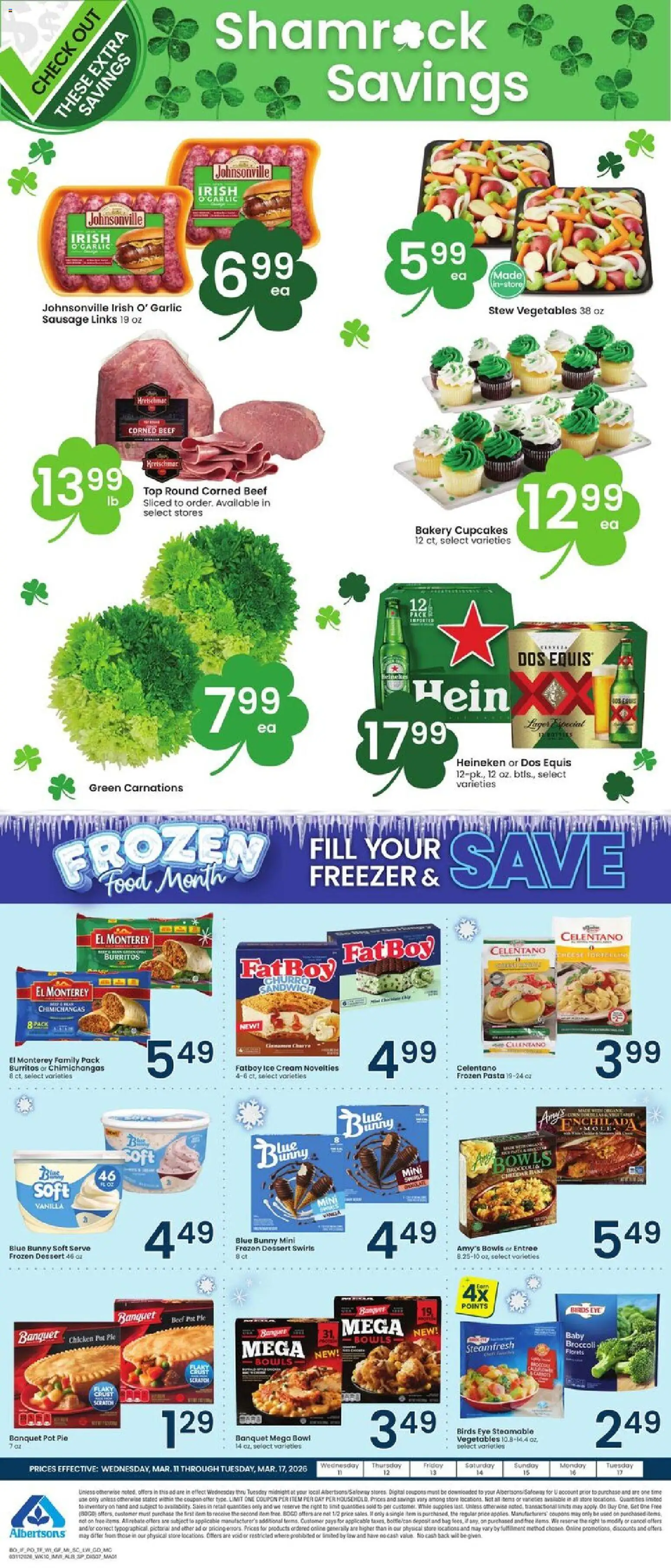 Albertsons Specialty Publication - valid from 11.03.2026 | Page: 1 | Products: Cream, Ice cream, Sausage, Freezer