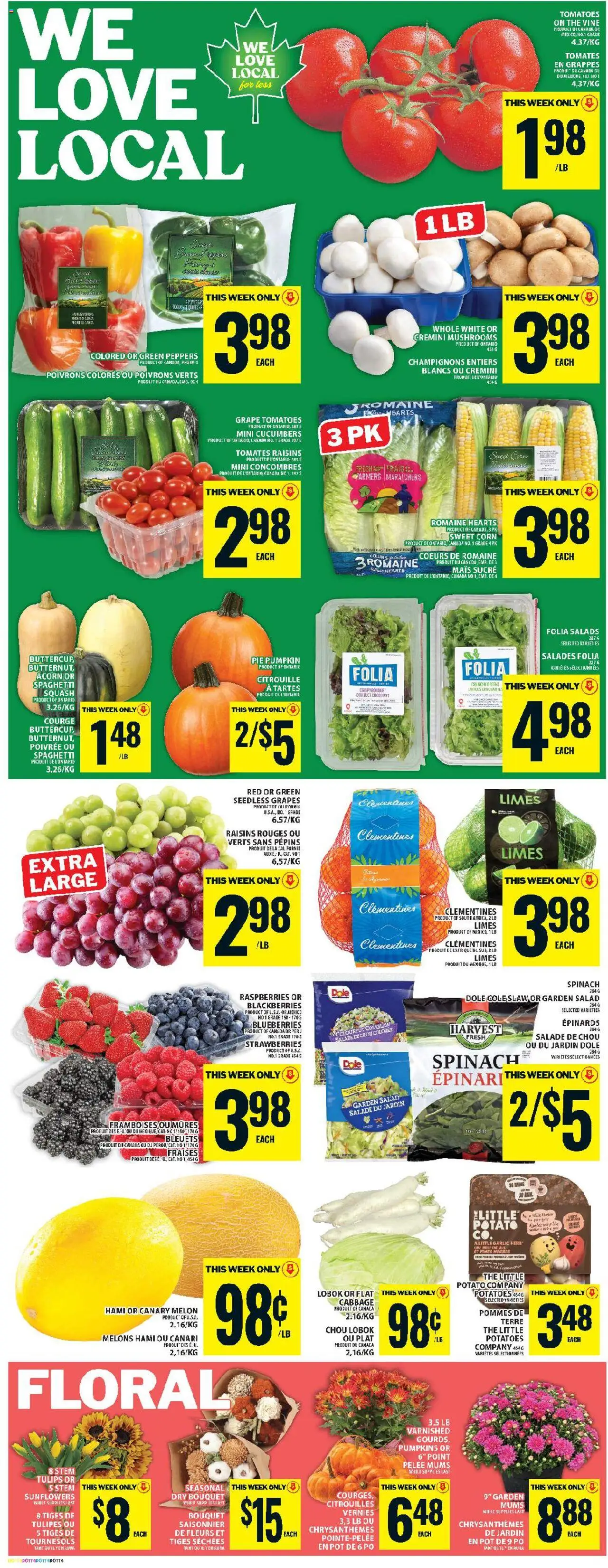 Food Basics flyer valid from 25.09.2025 | Page: 6 | Products: Strawberries, Cucumbers, Salad, Potatoes