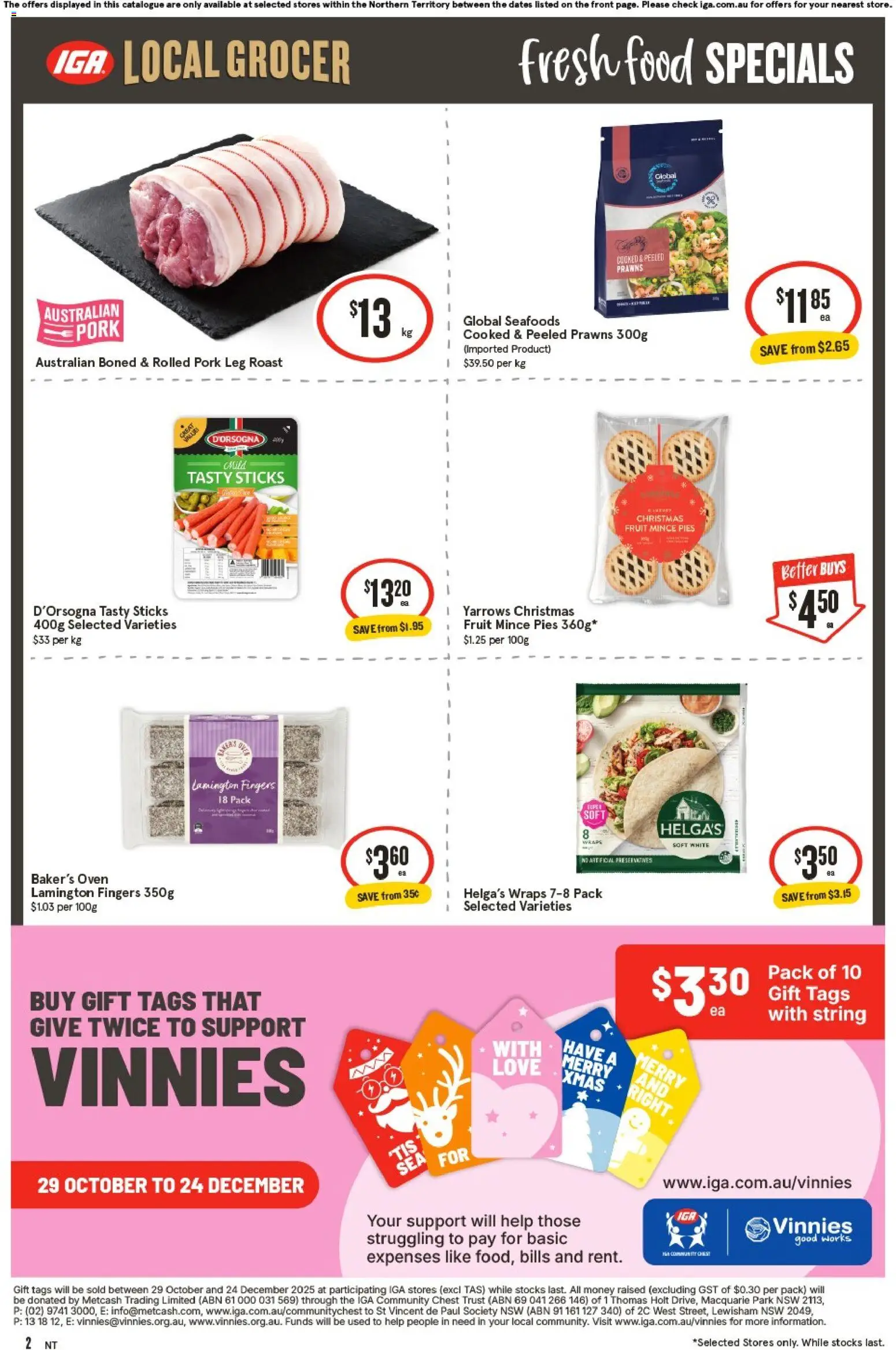 IGA catalogue - valid from 26.11.2025 | Page: 2 | Products: Pork, Prawns, Pies, Oven