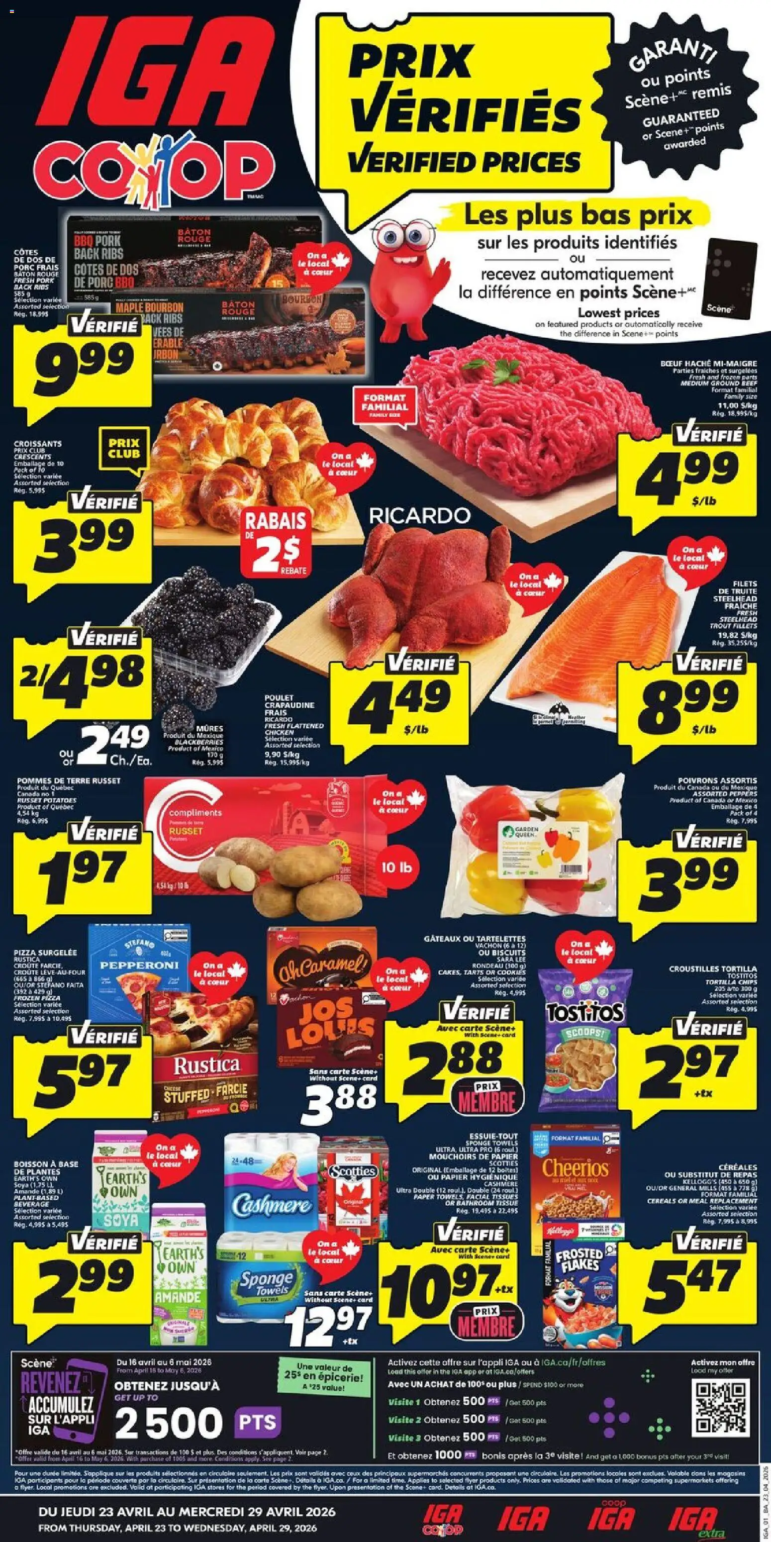 IGA flyer valid from 23.04.2026 | Page: 1 | Products: Beef, Bourbon, Flakes, Sponge
