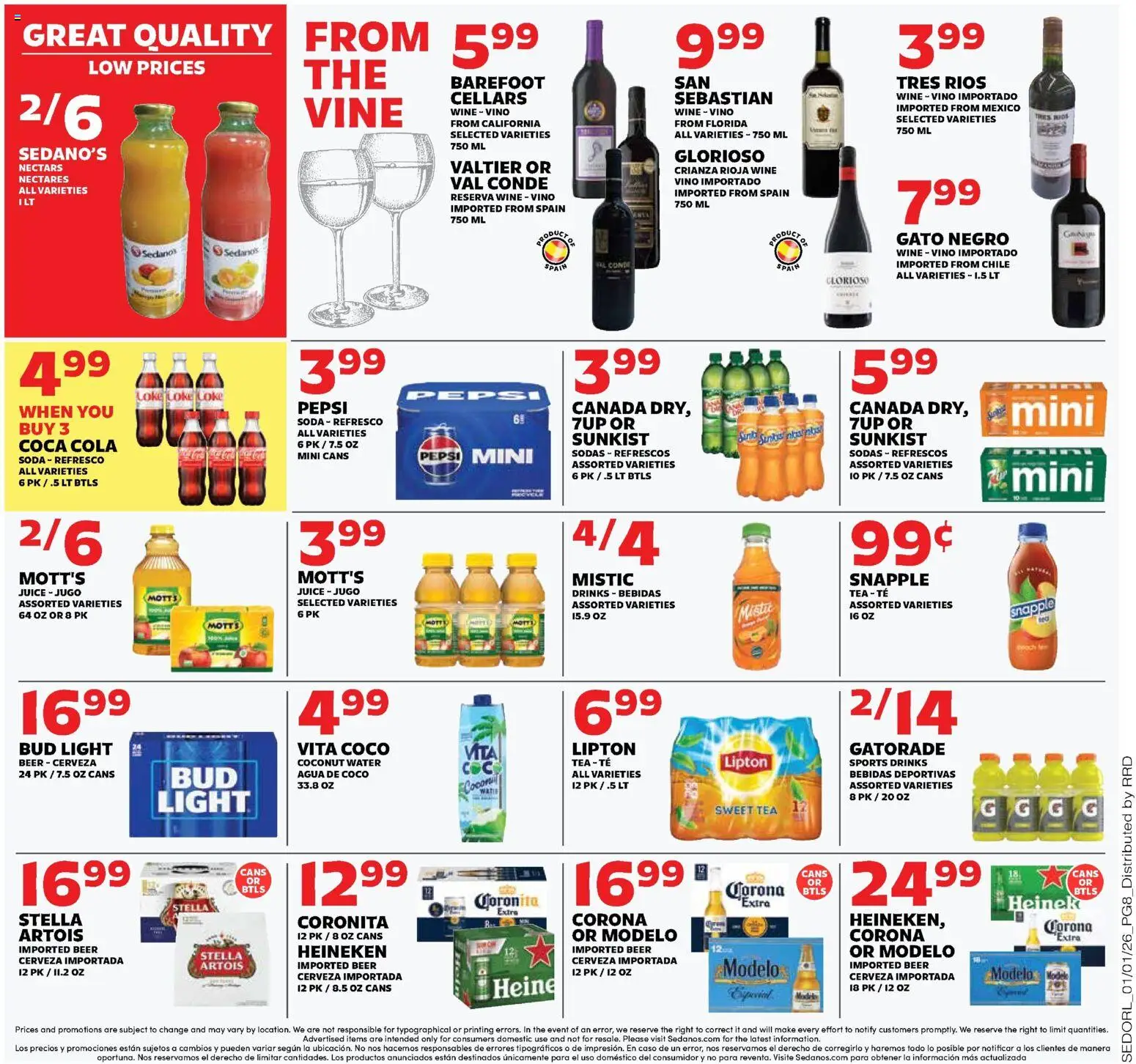 Sedano's Weekly Ad - valid from 01.01.2026 | Page: 8 | Products: Juice, Beer, Tea, Water