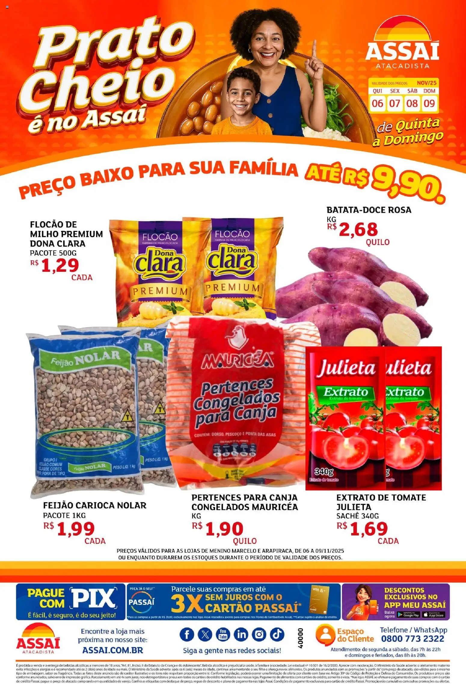 Assaí Atacadista Folheto - válido de 06.11.2025 | Página: 1 | Produtos: Feijão, Pneus, Baixo, Telefone