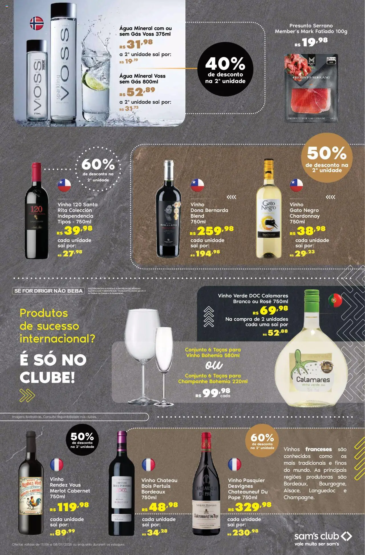 Sam's Club Folheto - válido de 17.06.2025 | Página: 15 | Produtos: Taças, Presunto, Vinho, Água mineral