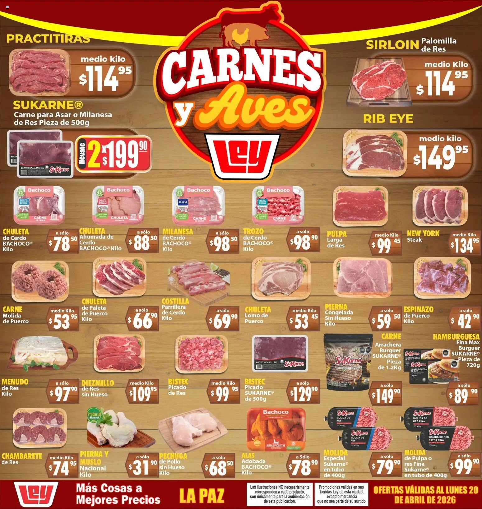 Nuevas ofertas de Casa Ley válidas en toda la República Mexicana desde el 18.04.2026. ¡Encuentra las mejores ofertas en Casa Ley folleto Carnes y Aves La Paz! | Página: 1 | Productos: Pollo, Paleta, Cerdo, Res