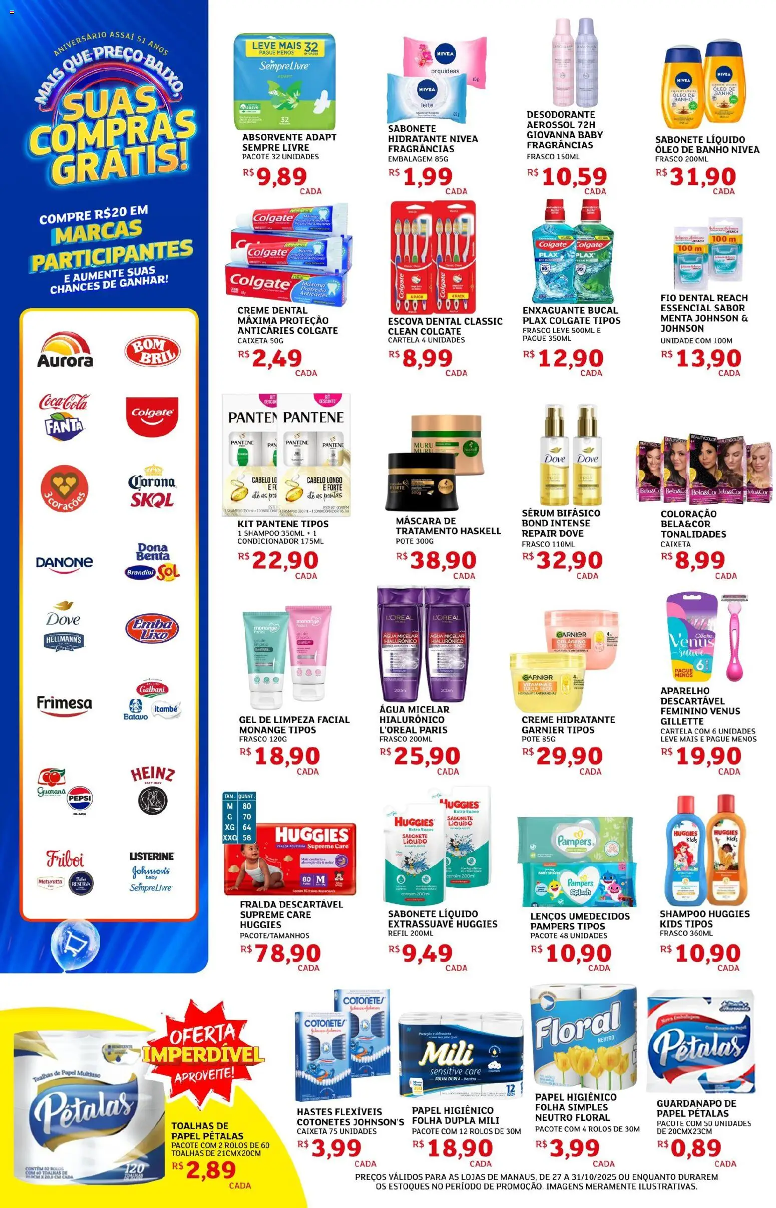 Assaí Atacadista Folheto - válido de 27.10.2025 | Página: 6 | Produtos: Enxaguante bucal, Óleo, Fio dental, Dove
