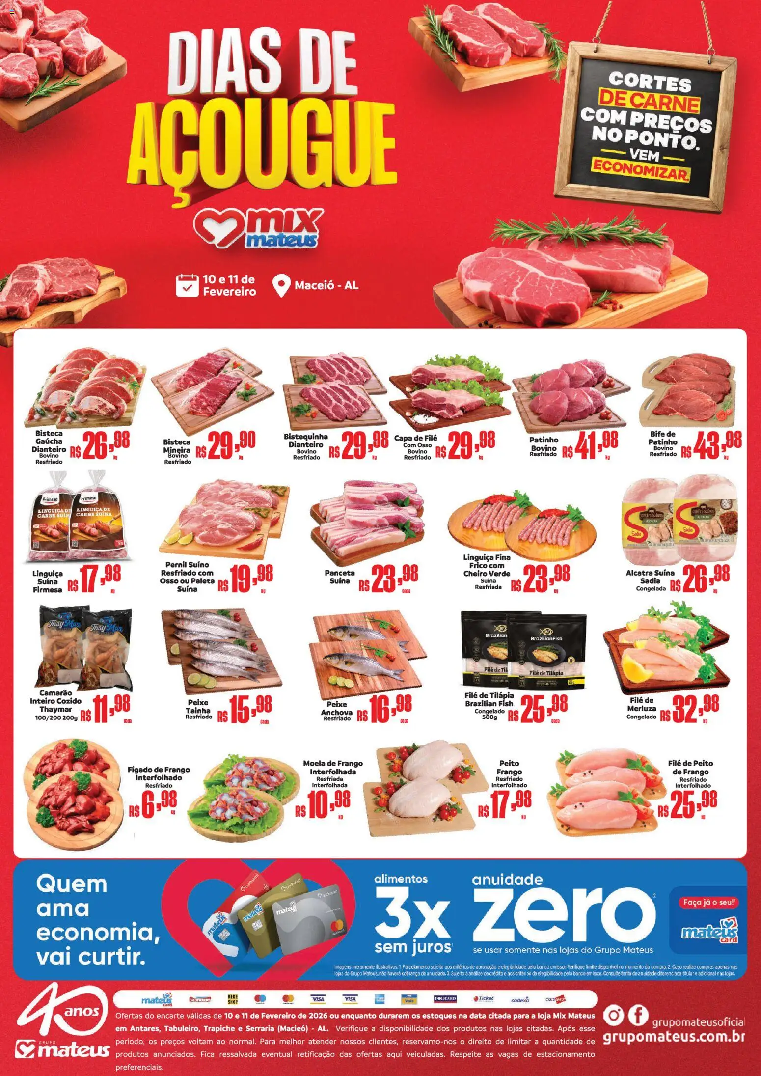 Mateus Folheto - válido de 10.02.2026 | Página: 1 | Produtos: Linguiça, Faca, Anchova, Carne
