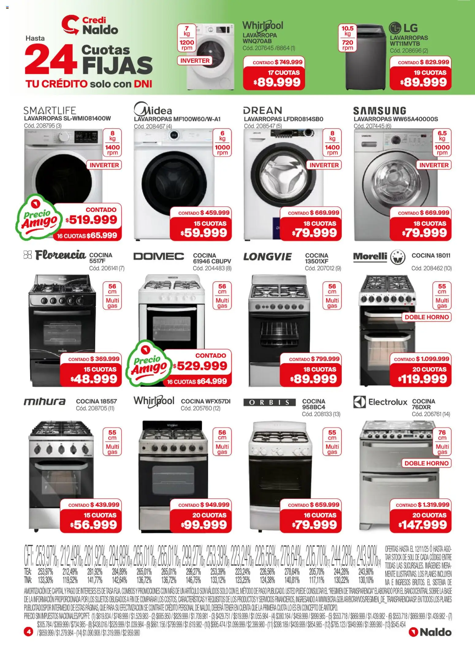 Naldo catálogo │ válido desde el 12.11.2025 | Página: 4 | Productos: Horno, Cocina, Sobre, Lavarropas