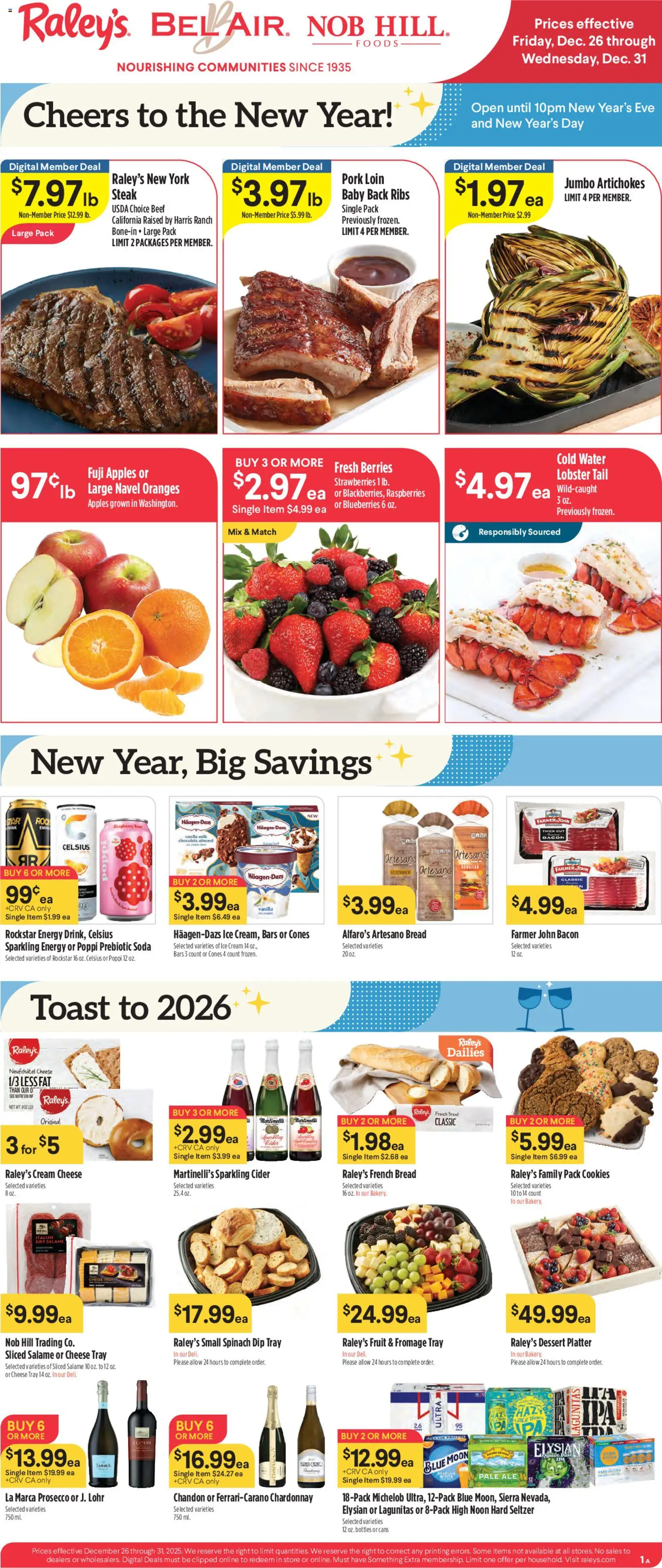 Raley's Weekly Ad - valid from 26.12.2025 | Page: 1 | Products: Spinach, Milk, Cheese, Cookies