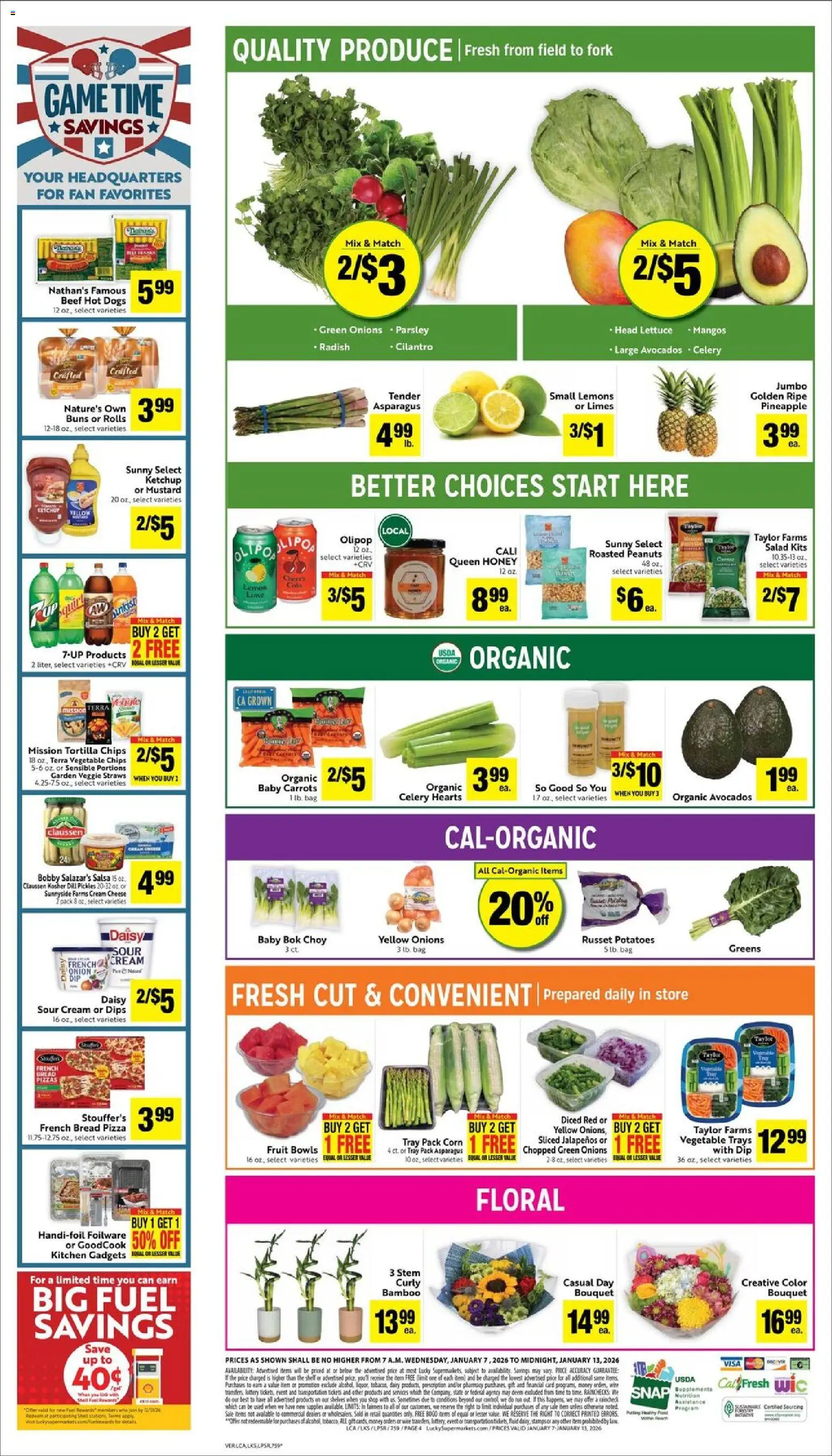 Lucky Supermarkets Weekly - CA - valid from 07.01.2026 | Page: 4 | Products: Corn, Asparagus, Ketchup, Greens