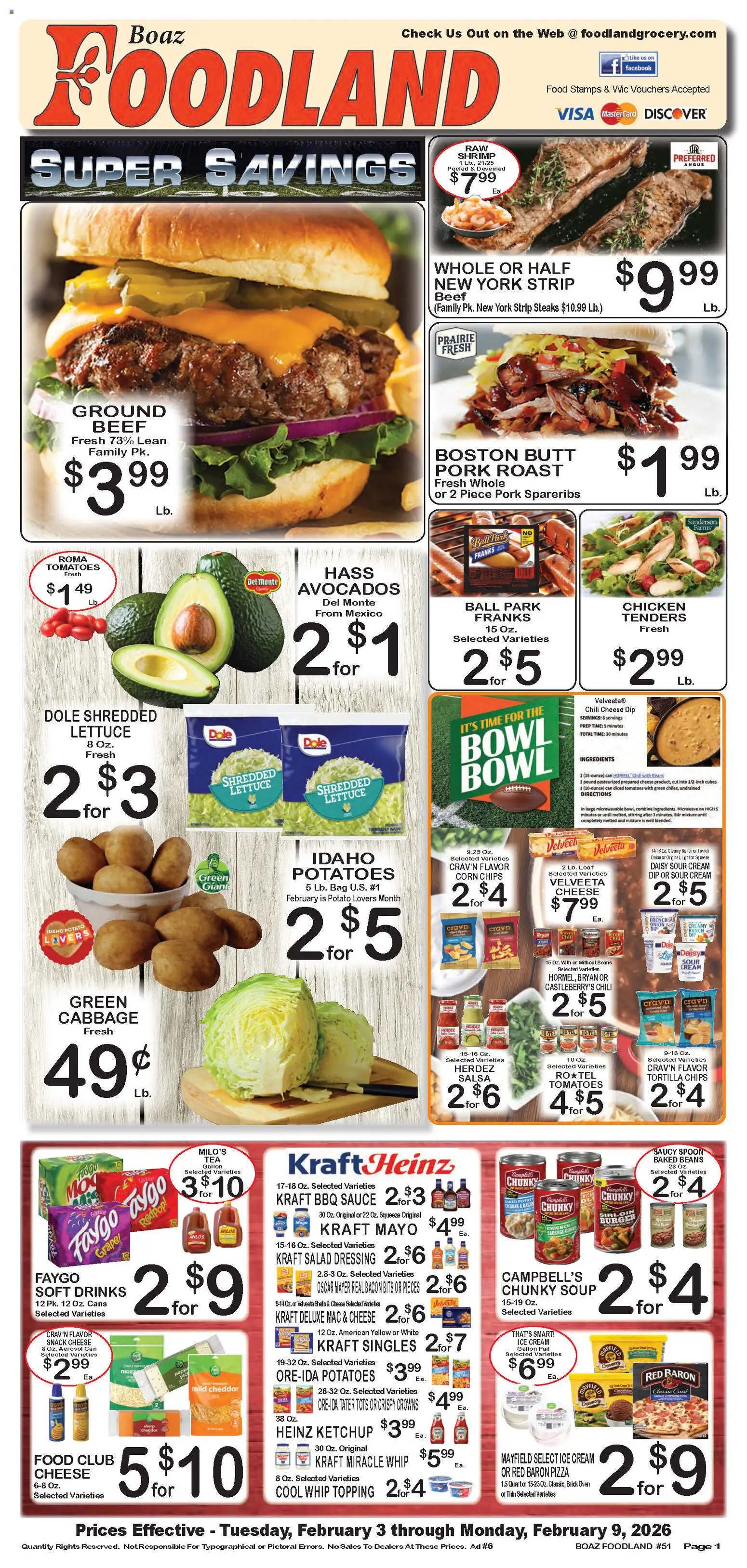 Foodland Weekly Ad - valid from 03.02.2026 | Page: 1 | Products: Beef, Ketchup, Cream, Onion