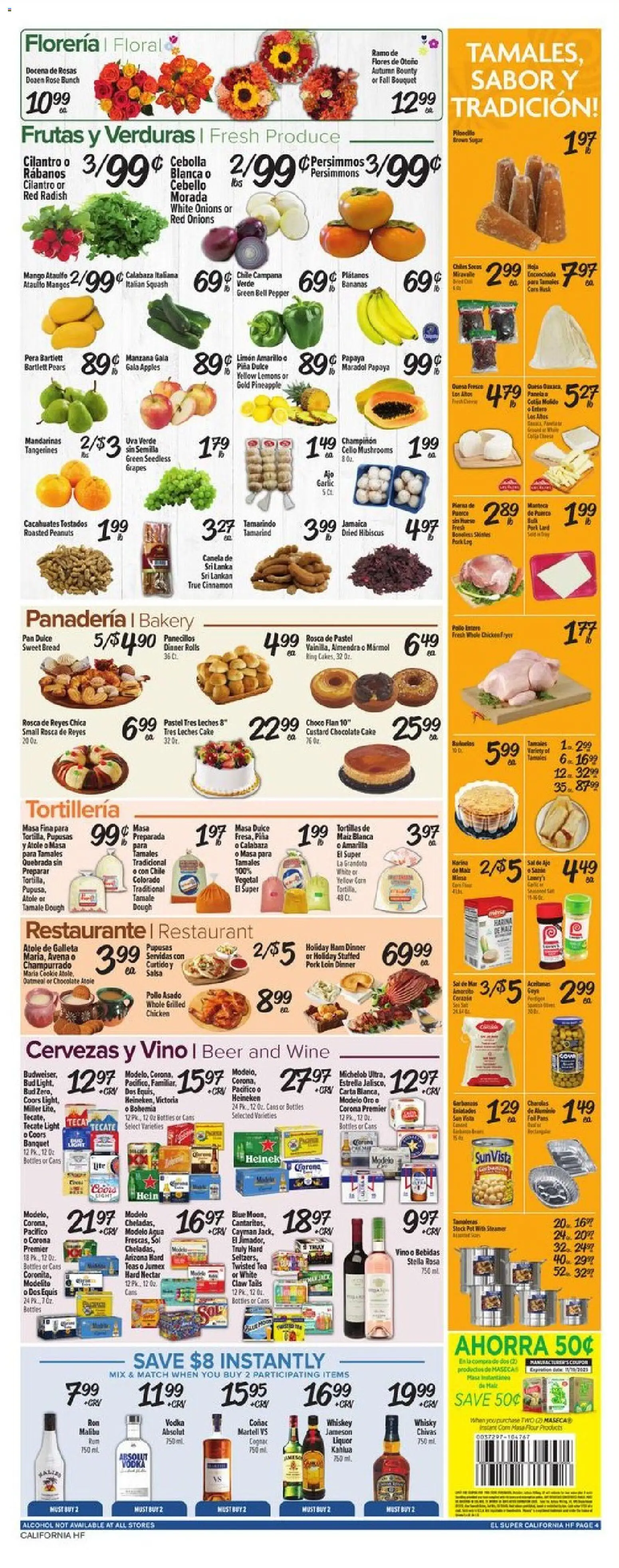 El Super Weekly Ad - CA - valid from 12.11.2025 | Page: 4 | Products: Squash, Pork, Pepper, Grapes