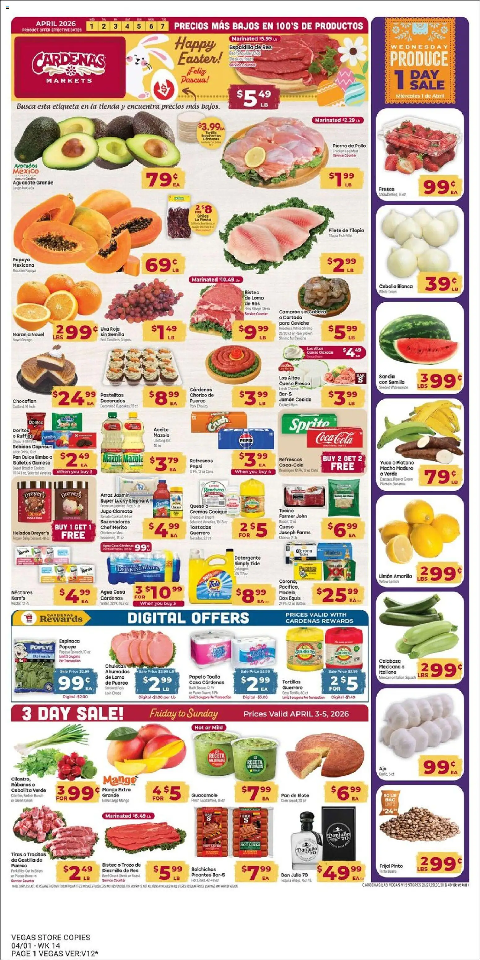 Cardenas Weekly Ad - NV - valid from 01.04.2026 | Page: 1 | Products: Pan, Fish, Beef, Cookies