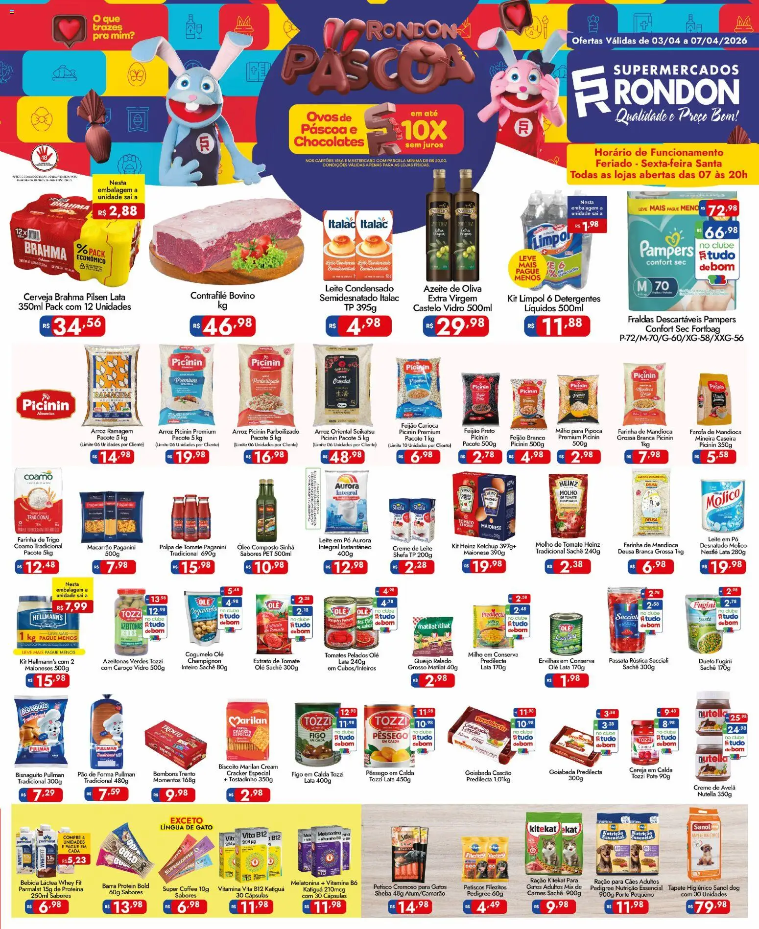 Supermercados Rondon Folheto - válido de 03.04.2026 | Página: 1 | Produtos: Pêssego, Creme, Bebida, Farofa