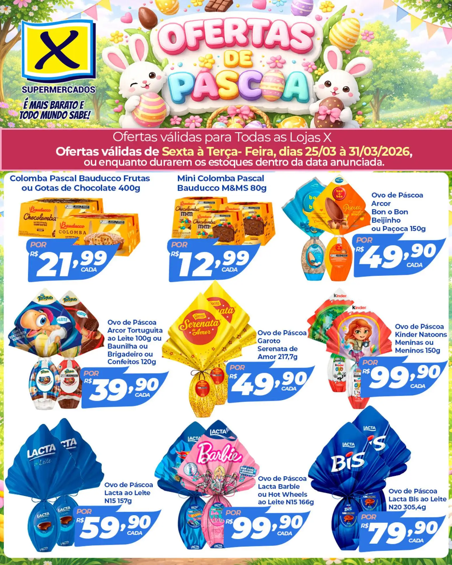 X Supermercados Folheto - válido de 25.03.2026 | Página: 1 | Produtos: Ovo de páscoa, Leite, Chocolate, Paçoca
