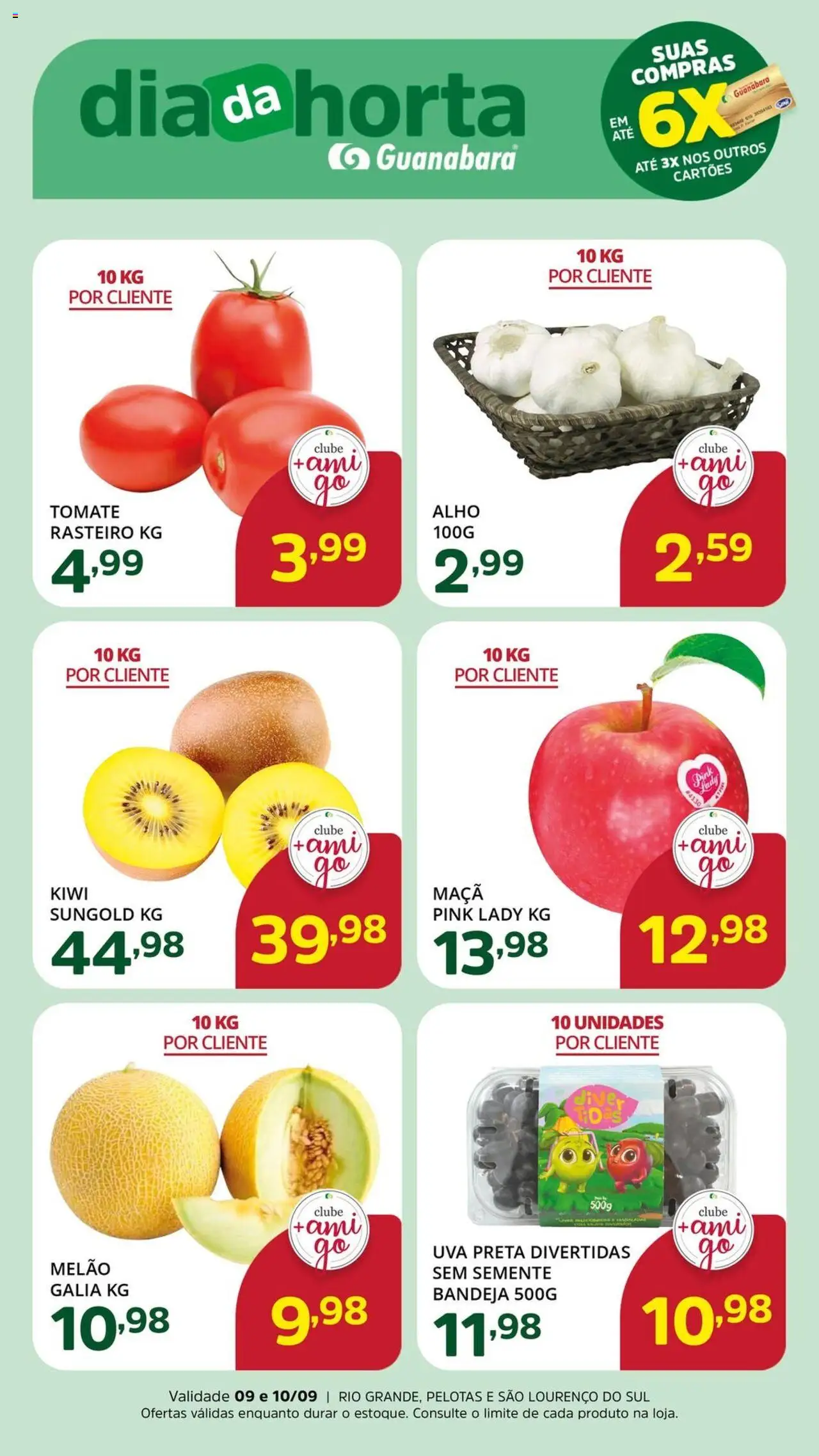 Supermercado Guanabara Folheto - válido de 09.09.2025 | Página: 2 | Produtos: Melão, Alho, Kiwi, Bandeja