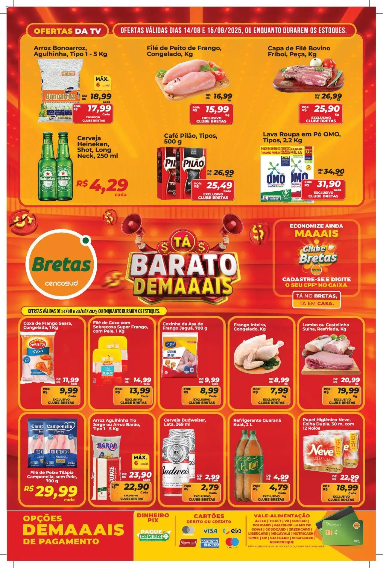 Bretas Folheto - válido de 14.08.2025 | Página: 1 | Produtos: Asa de frango, Lombo, Caixa, Café