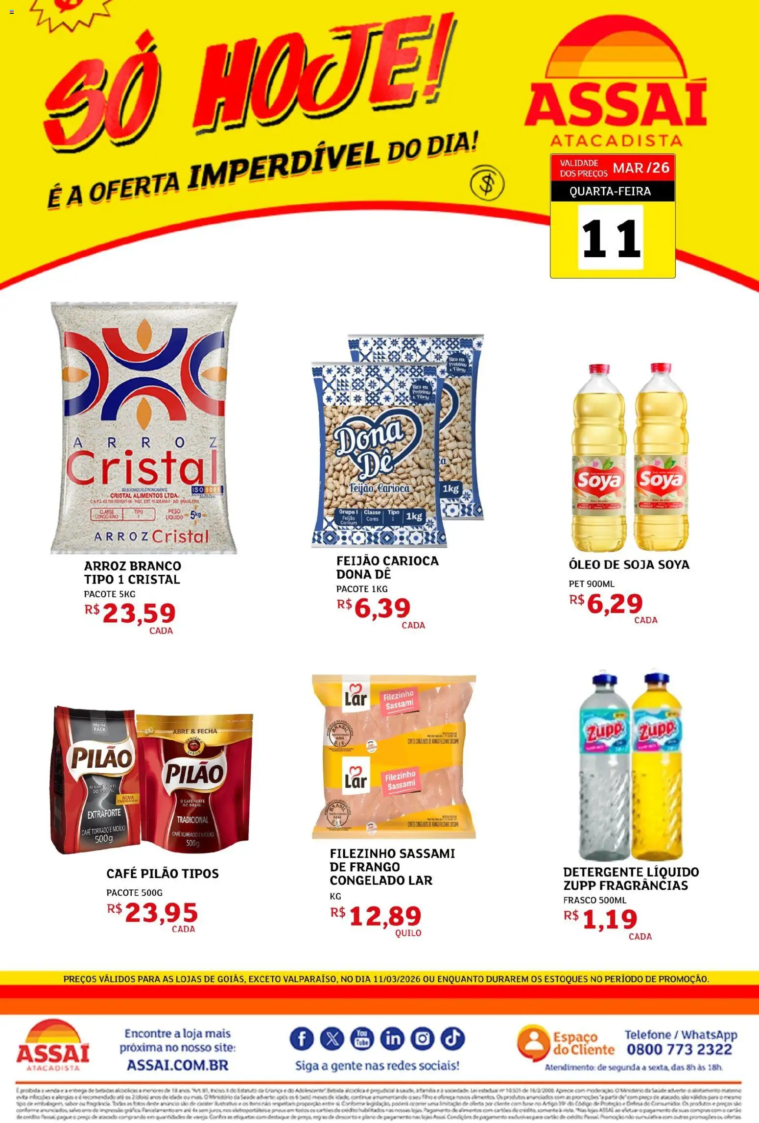 Assaí Atacadista Folheto - válido de 11.03.2026 | Página: 1 | Produtos: Feijão, Óleo, Café pilão, Telefone