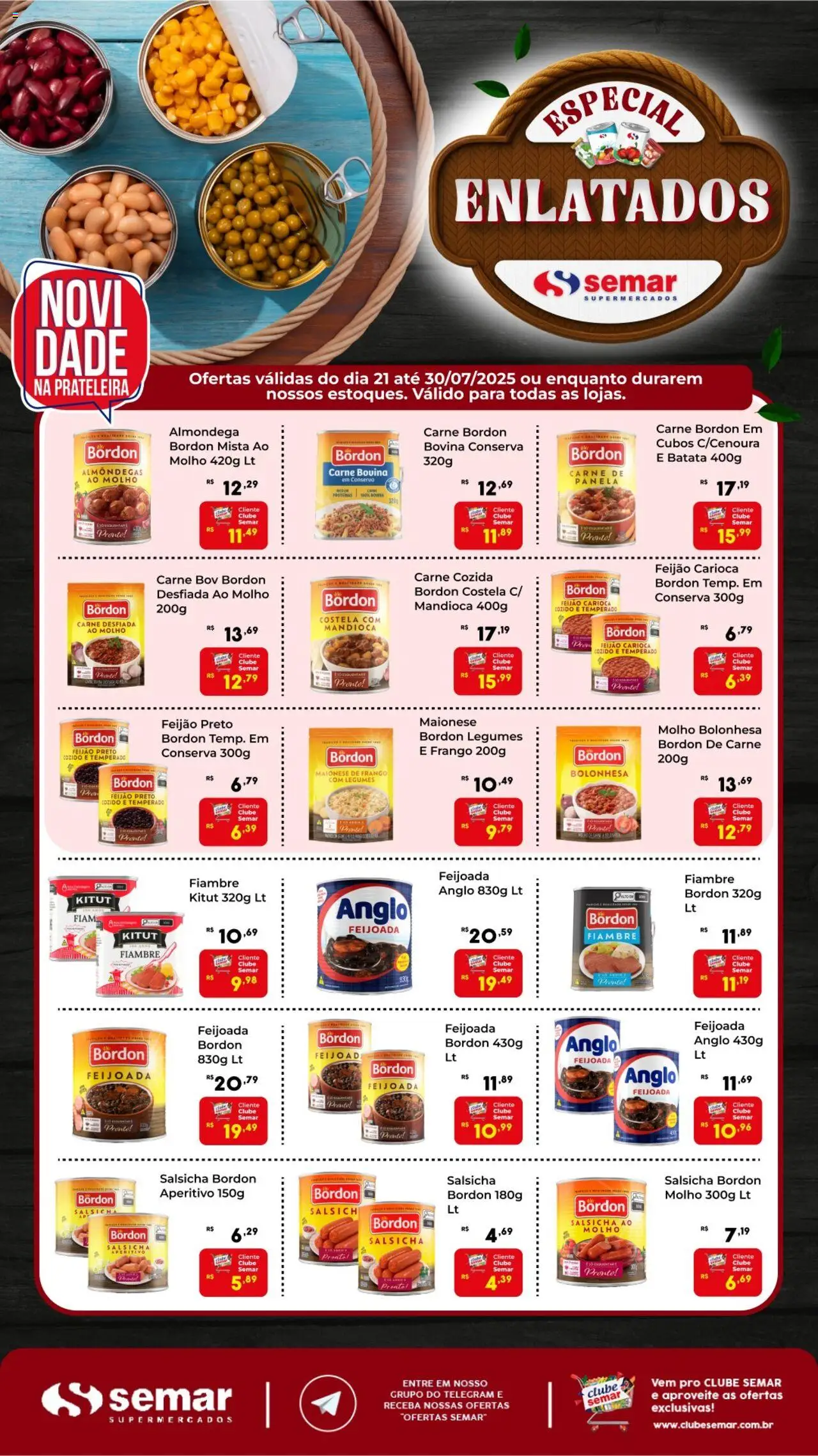 Semar Supermercado Folheto - válido de 21.07.2025 | Página: 1 | Produtos: Feijão, Prateleira, Carne, Batata