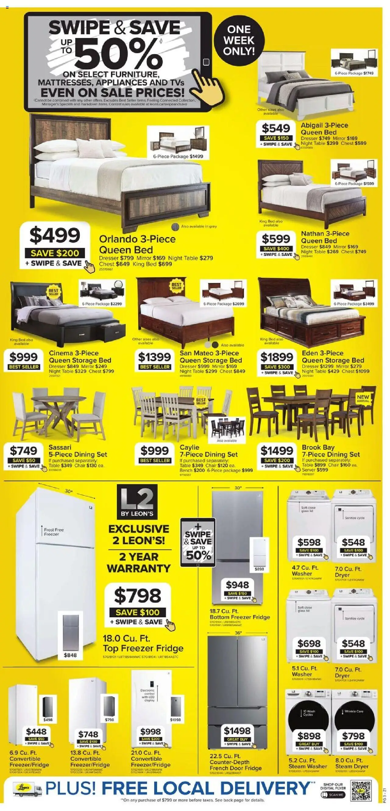 Leon's flyer valid from 07.08.2025 | Page: 3 | Products: Freezer, Dryer, Table, Chair