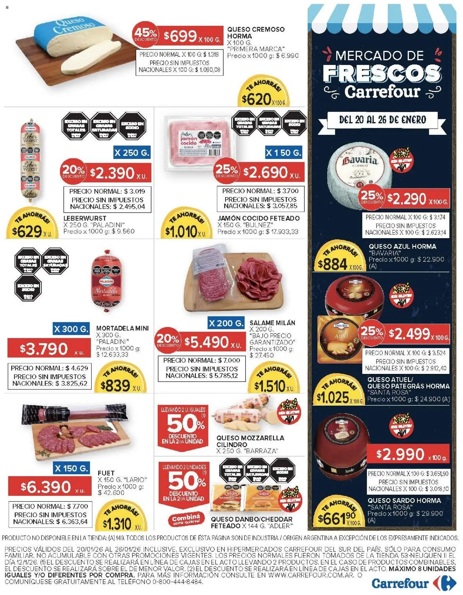 Carrefour ofertas │ válido desde el 20.01.2026 | Página: 5 | Productos: Sobre, Mortadela, Queso, Salame