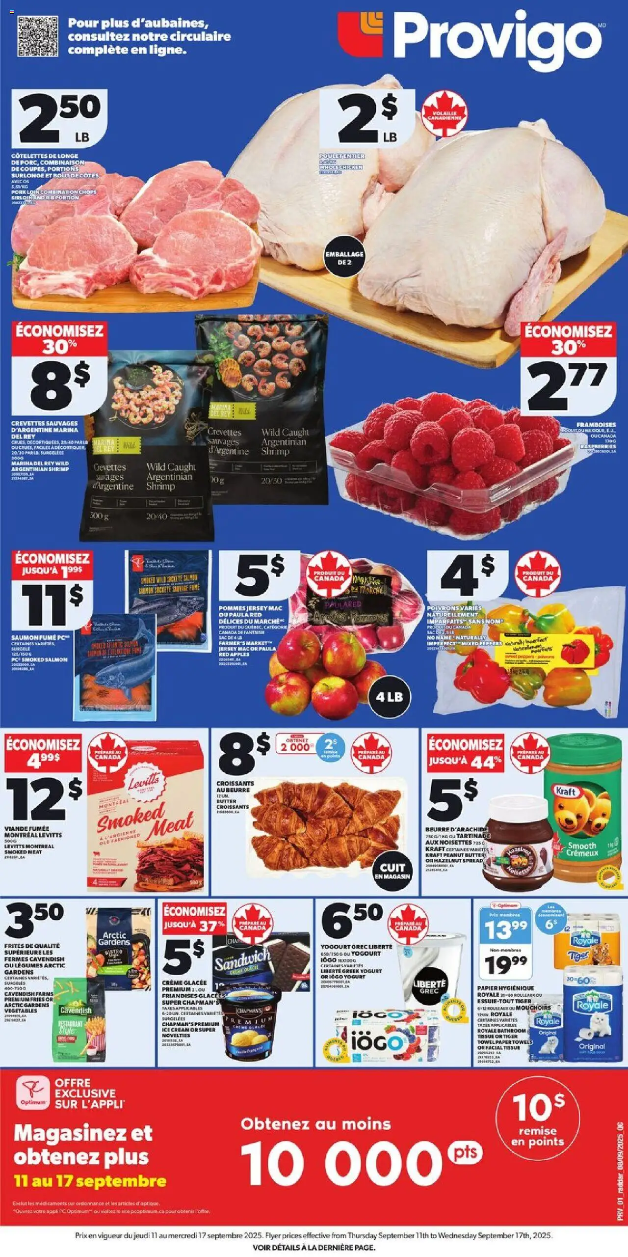 Provigo flyer valid from 11.09.2025 | Page: 1 | Products: Cream, PC, Butter, Pork