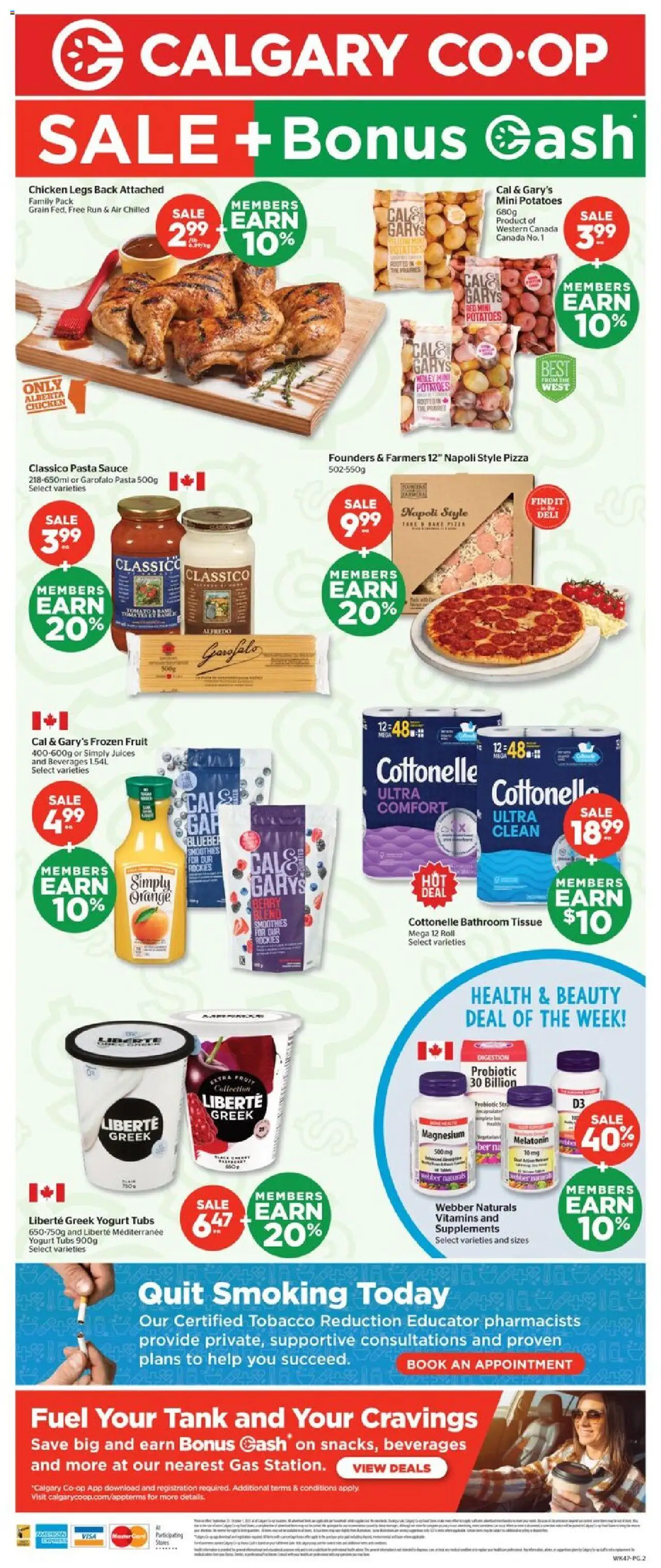 Calgary Co-op flyer valid from 25.09.2025 | Page: 2 | Products: Pasta, Yogurt, Pizza, Chicken