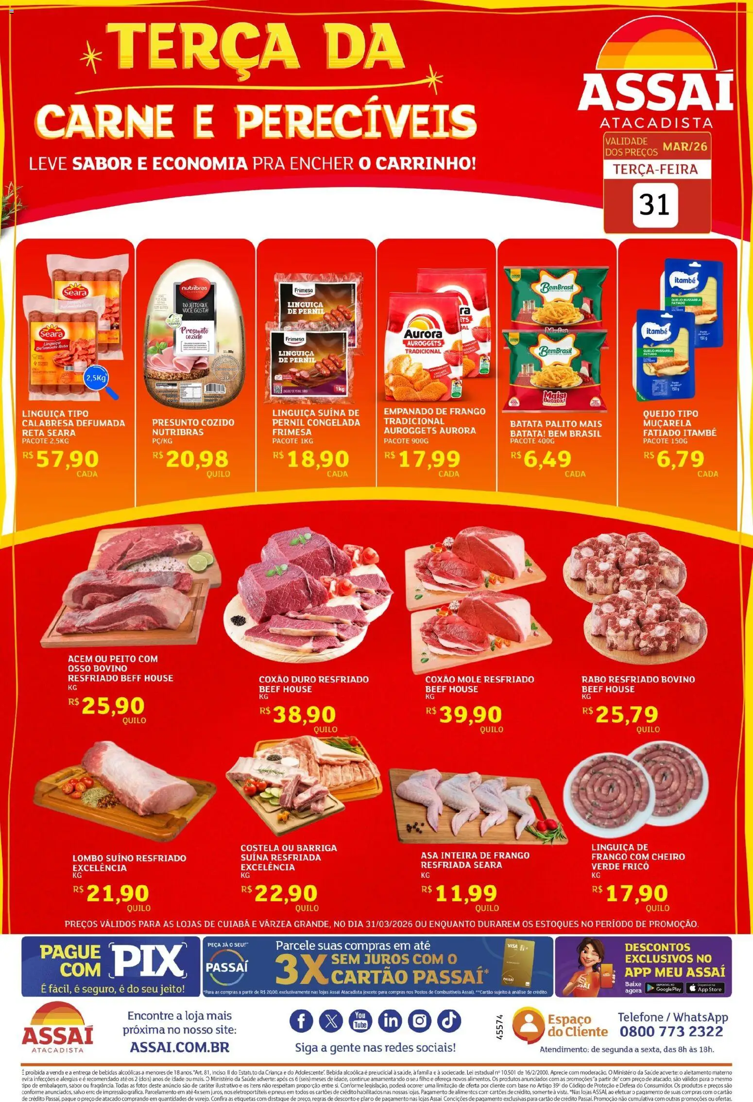 Assaí Atacadista Folheto - válido de 31.03.2026 | Página: 1 | Produtos: Linguiça, Acém, Muçarela, Base