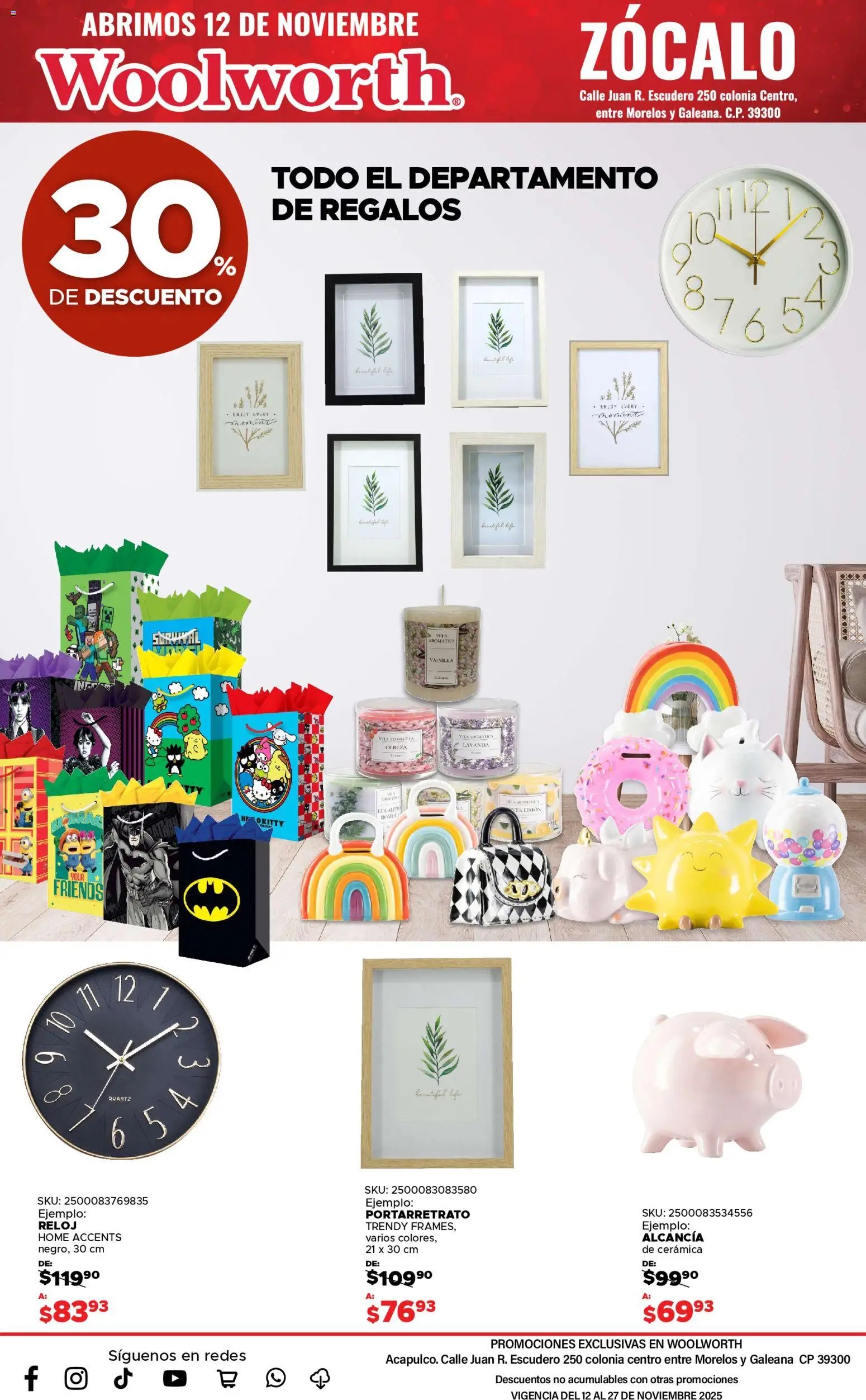Nuevas ofertas de Del Sol y Woolworth válidas en toda la República Mexicana desde el 12.11.2025. ¡Encuentra las mejores ofertas en Del Sol y Woolworth catálogo Apertura Acapulco Centro 217! | Página: 56 | Productos: Portarretrato, Limón, Zócalo, Reloj