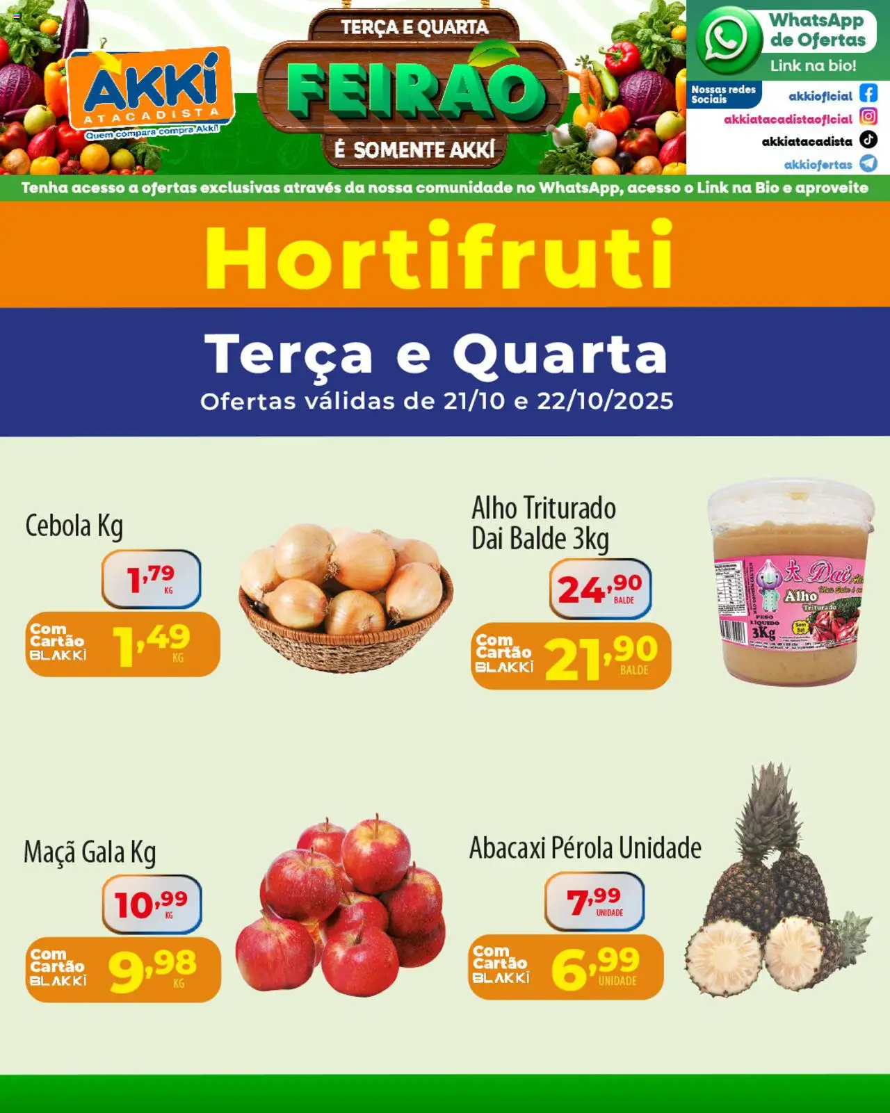 Akki Atacadista Folheto - válido de 21.10.2025 | Página: 2 | Produtos: Alho, Cebola, Abacaxi, Balde