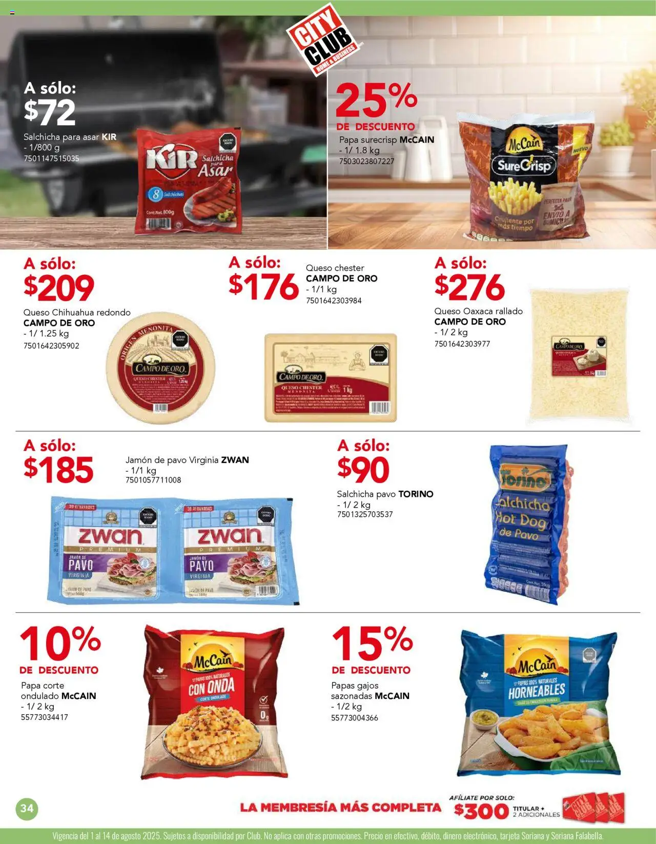 Nuevas ofertas de City Club válidas en toda la República Mexicana desde el 01.08.2025. ¡Encuentra las mejores ofertas en City Club - Catálogo! | Página: 34 | Productos: Papa, Salchicha, Queso, Jamón
