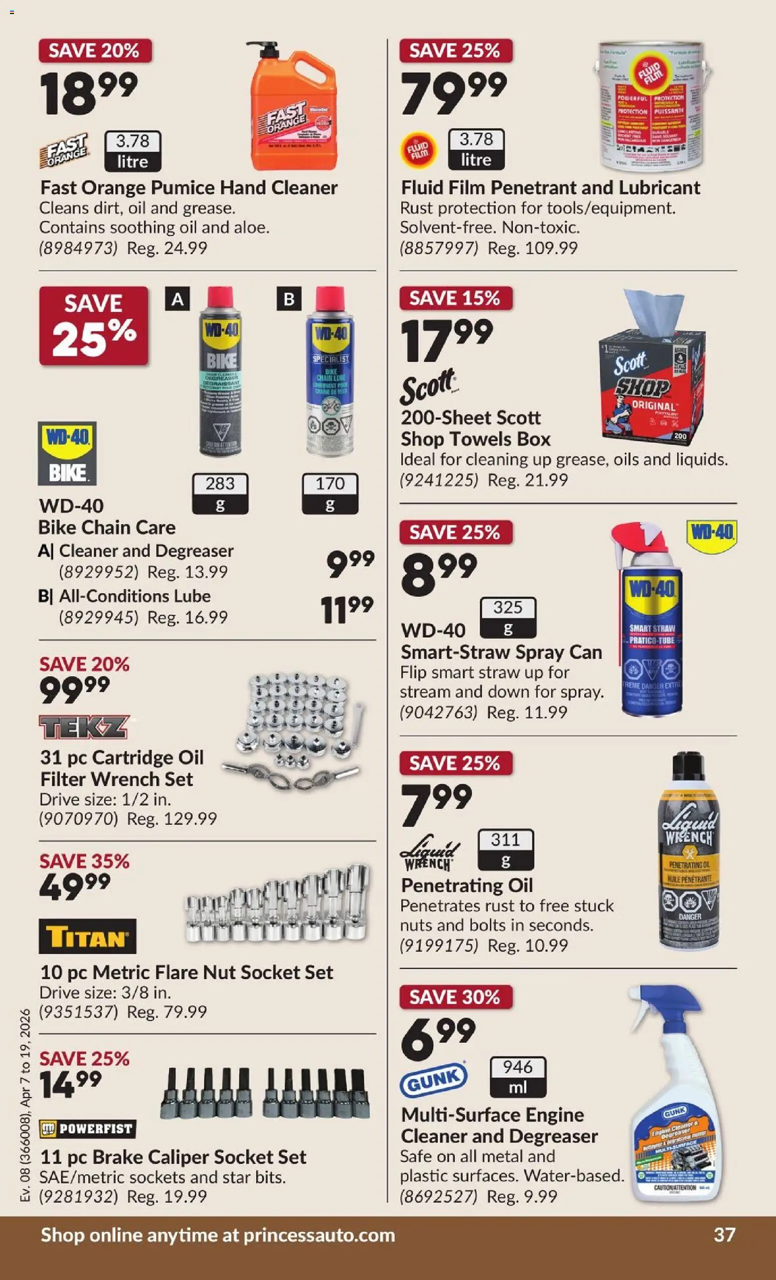 Princess Auto flyer valid from 07.04.2026 | Page: 43 | Products: Nuts, PC, Box, Oil