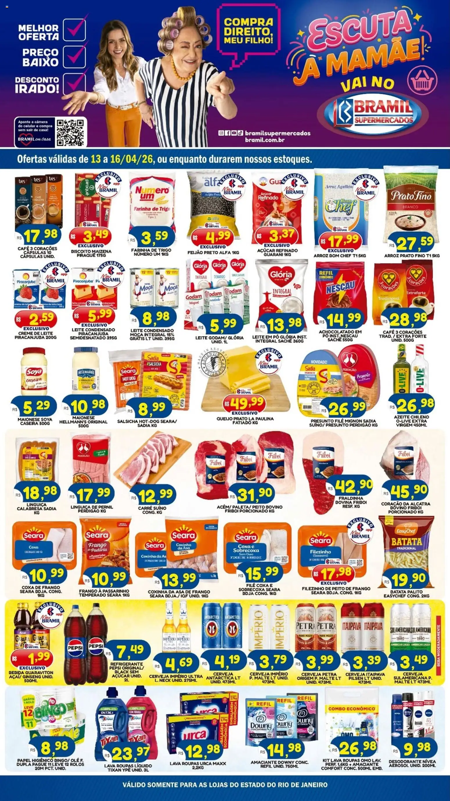 Bramil Supermercados Folheto - válido de 13.04.2026 | Página: 1 | Produtos: Presunto, Cerveja, Roupas, Amaciante