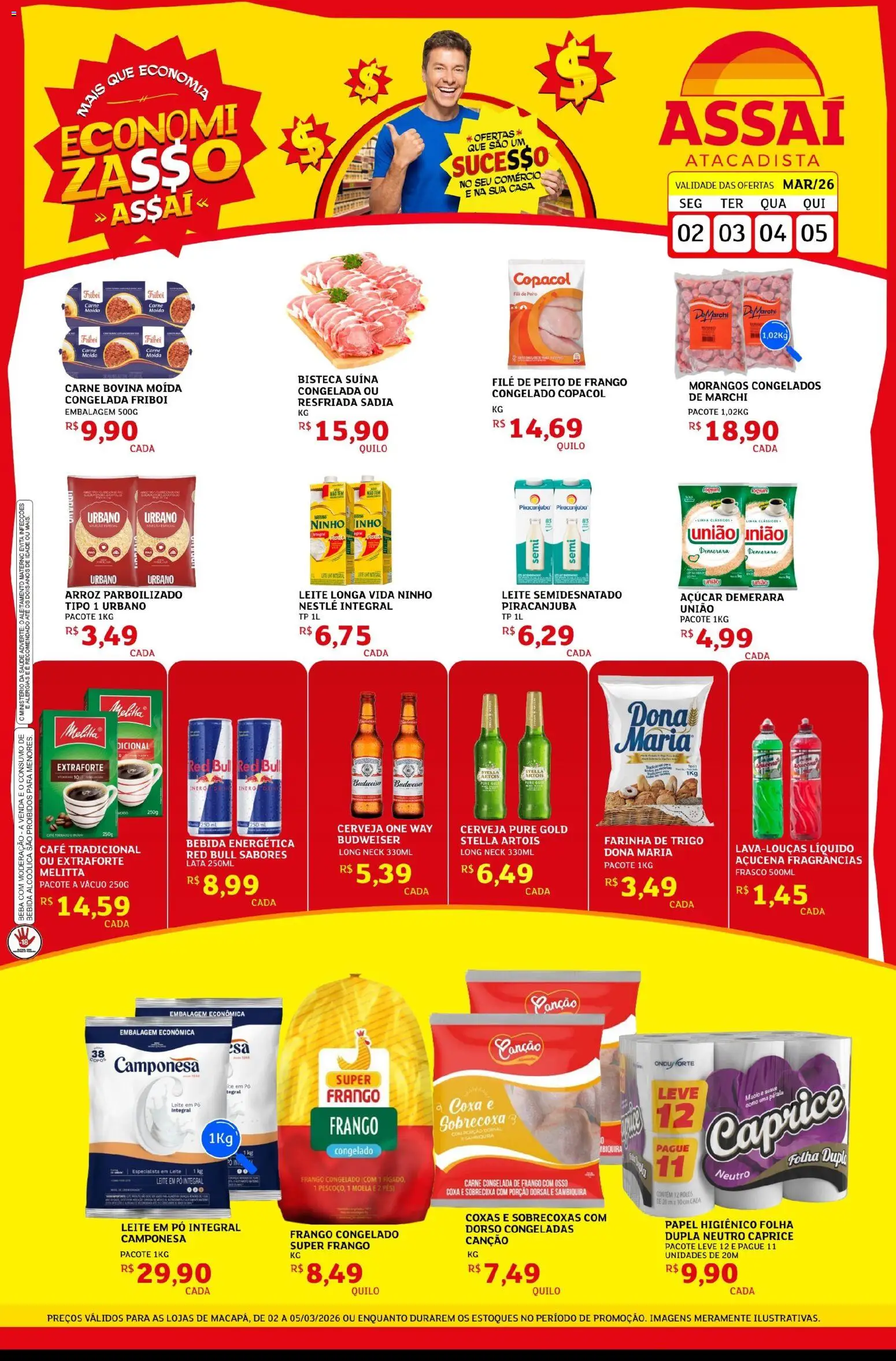 Assaí Atacadista Folheto - válido de 02.03.2026 | Página: 1 | Produtos: Leite, Café, Frango, Peito de frango