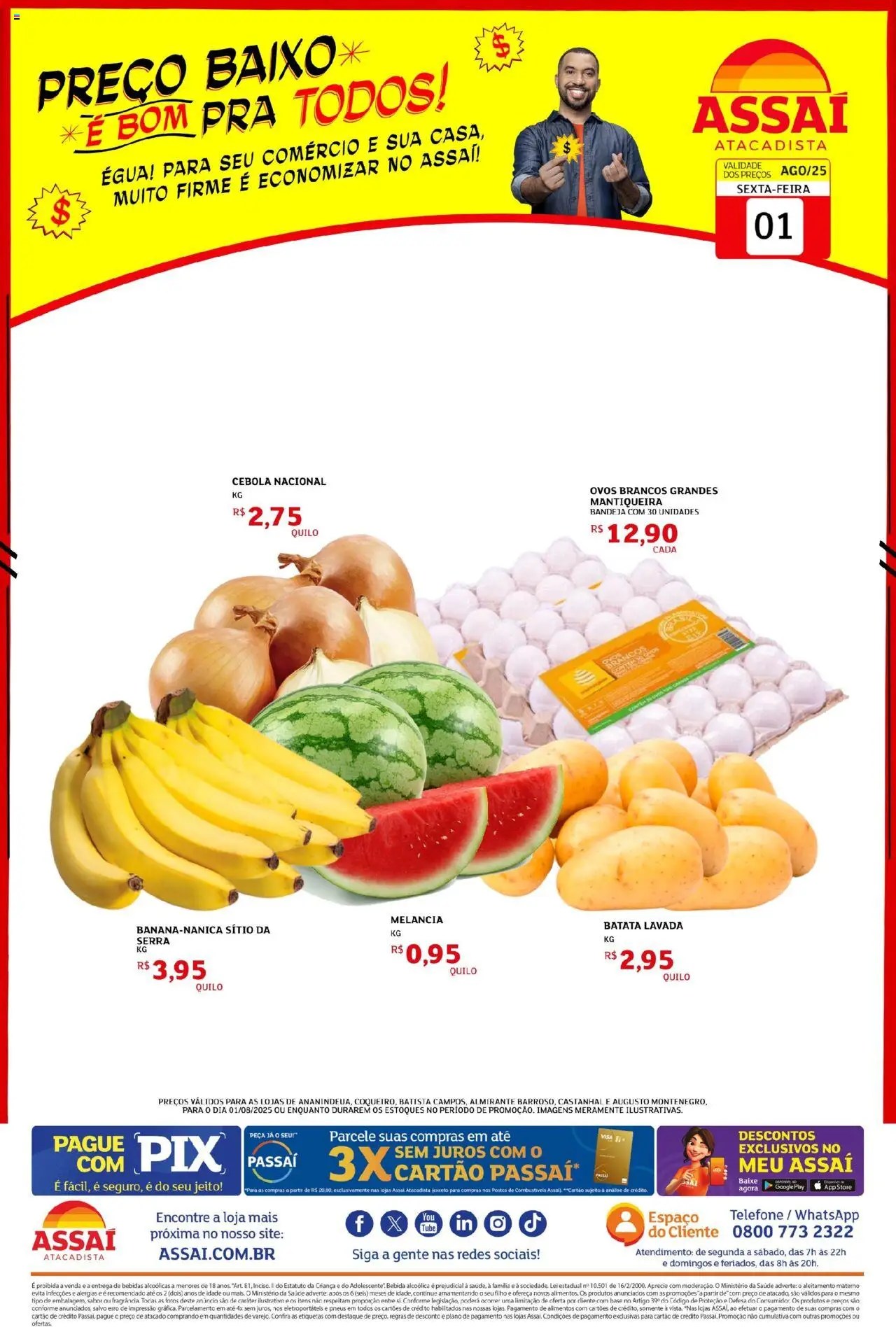 Assaí Atacadista Folheto - válido de 01.08.2025 | Página: 1 | Produtos: Cebola, Base, Batata, Telefone