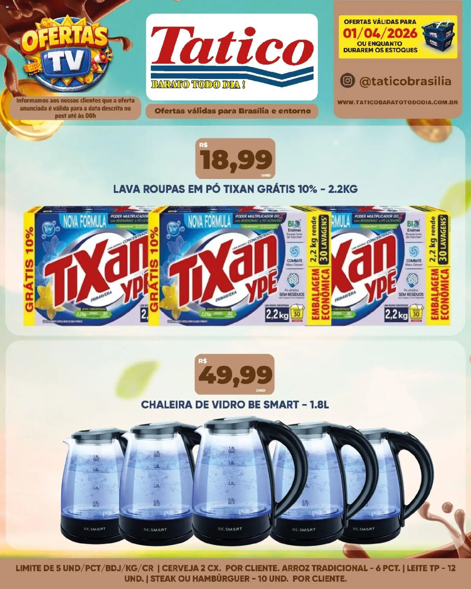 Tatico Folheto - válido de 02.04.2026 | Página: 23 | Produtos: Leite, Arroz, Roupas, Hambúrguer
