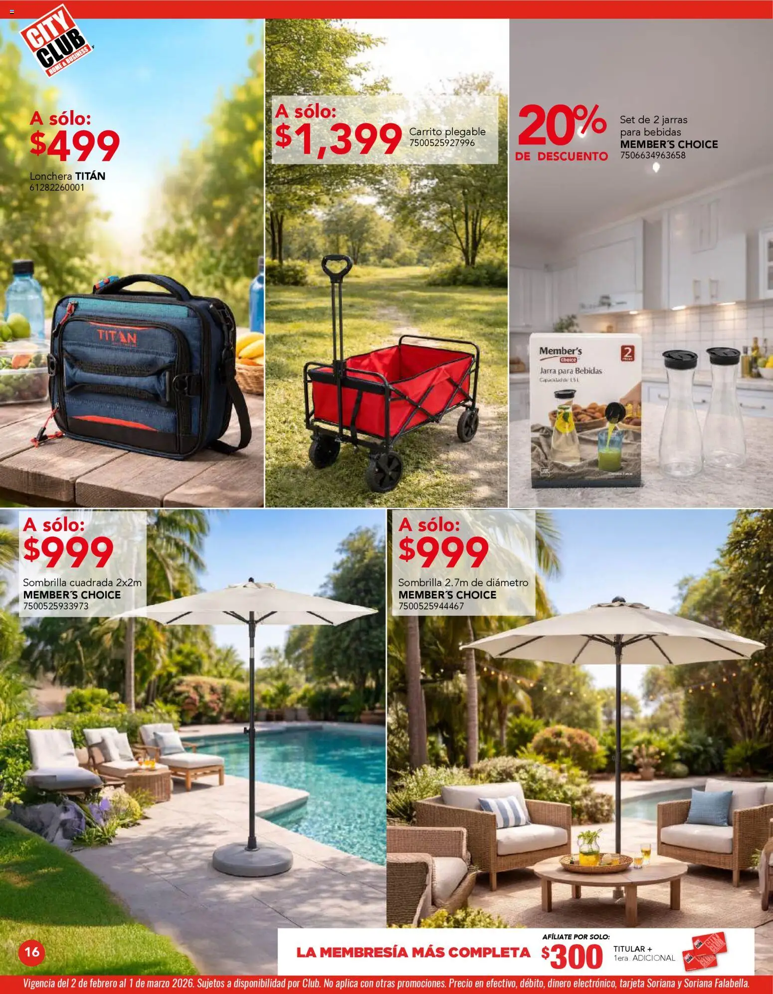 Nuevas ofertas de City Club válidas en toda la República Mexicana desde el 02.02.2026. ¡Encuentra las mejores ofertas en City Club catálogo! | Página: 16 | Productos: Sombrilla, Jarra