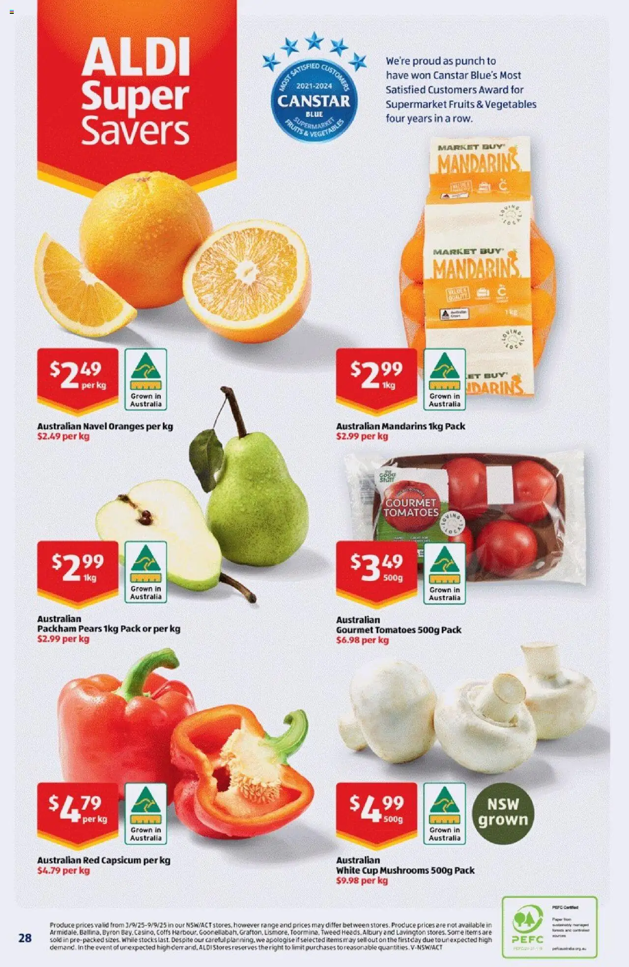 Aldi catalogue - valid from 10.09.2025 | Page: 28 | Products: Capsicum, Oranges, Mushrooms, Mandarins