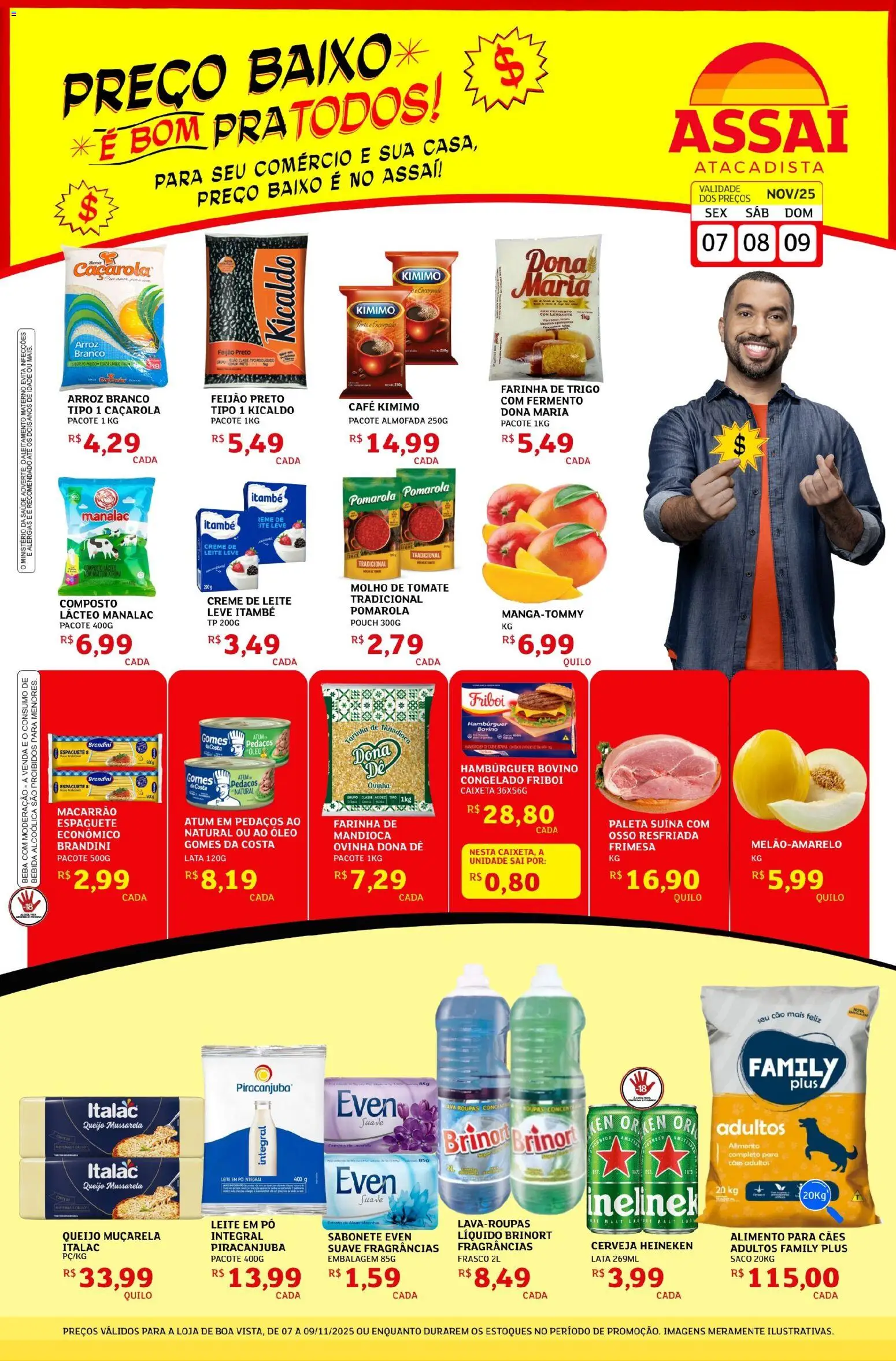 Assaí Atacadista Folheto - válido de 07.11.2025 | Página: 1 | Produtos: Muçarela, Arroz, Creme, Hambúrguer