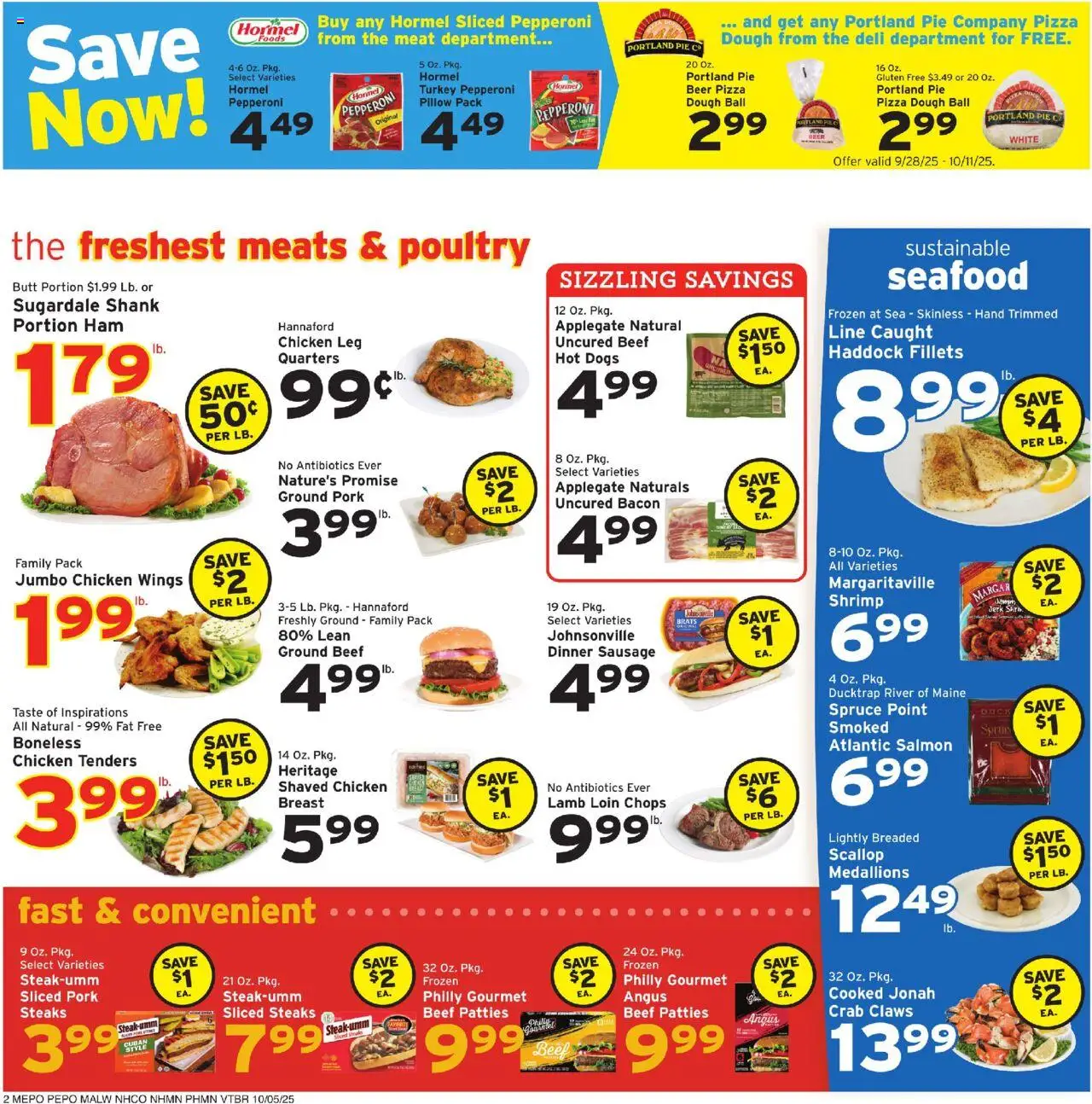 Hannaford Weekly Ad - valid from 05.10.2025 | Page: 2 | Products: Beer, Pork, Sausage, Hot Dogs